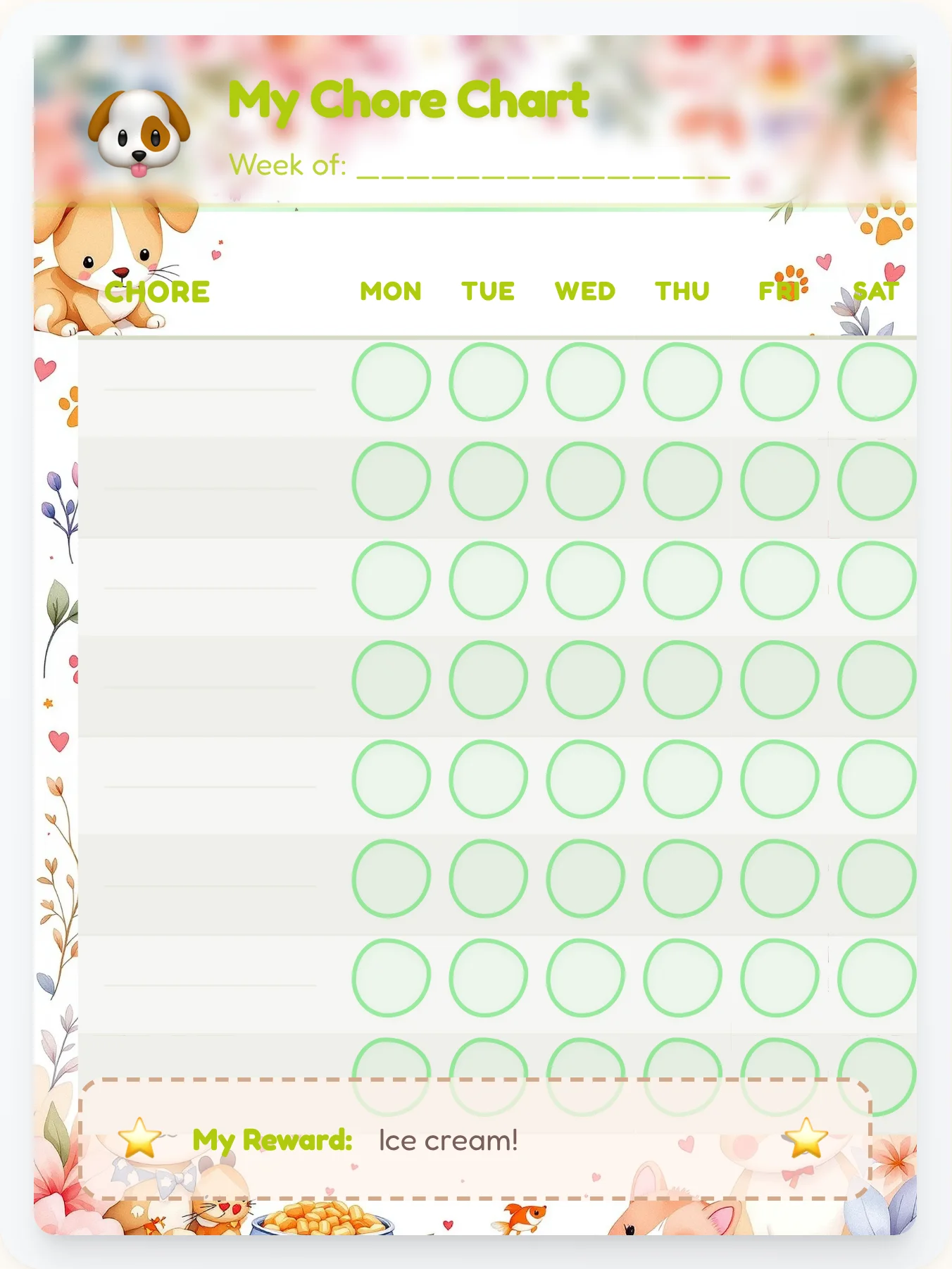 Misty Pets DIY Chart - printable pets chore chart