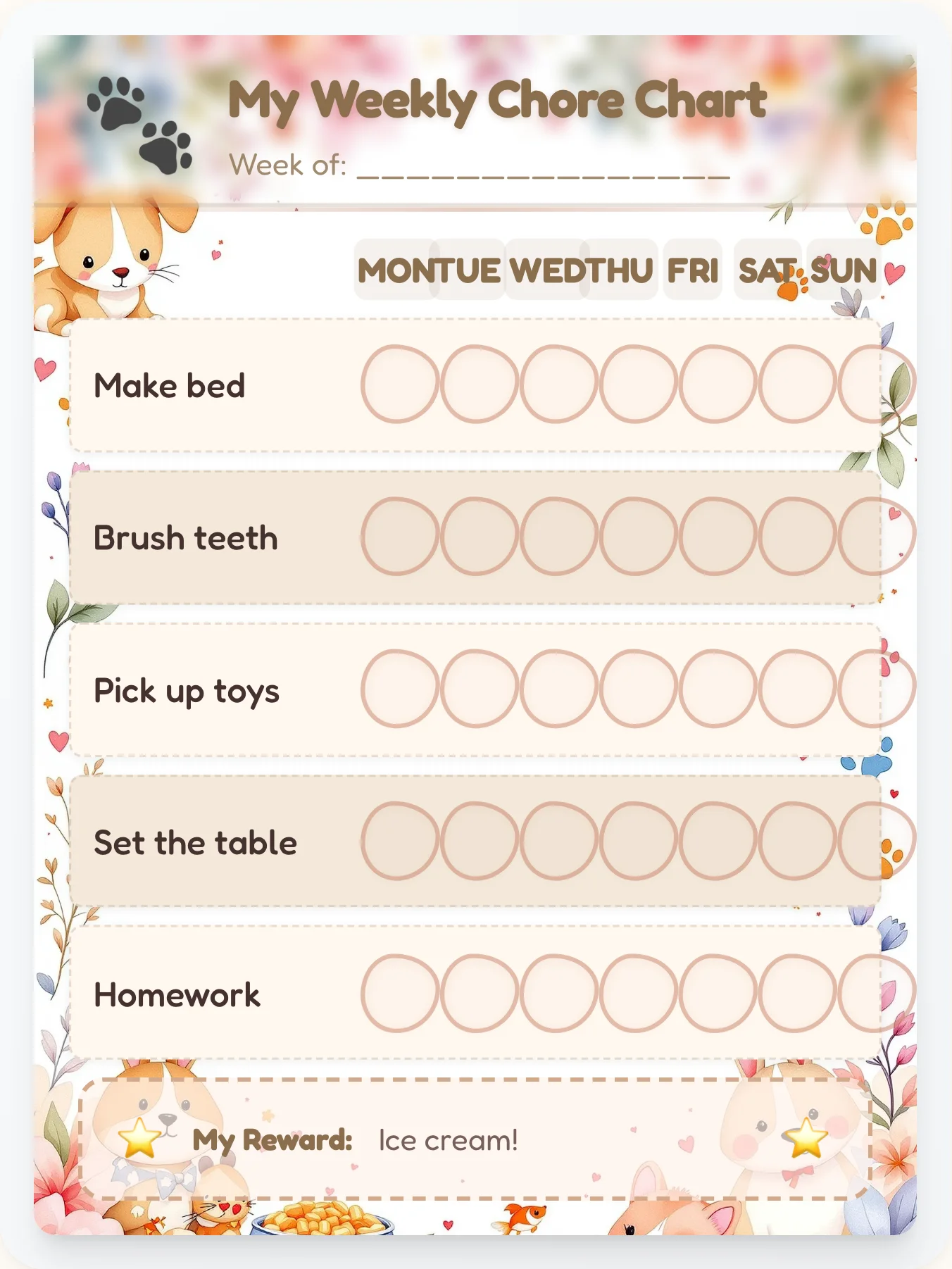 Paws & Polaroids Chore Chart - printable pets chore chart