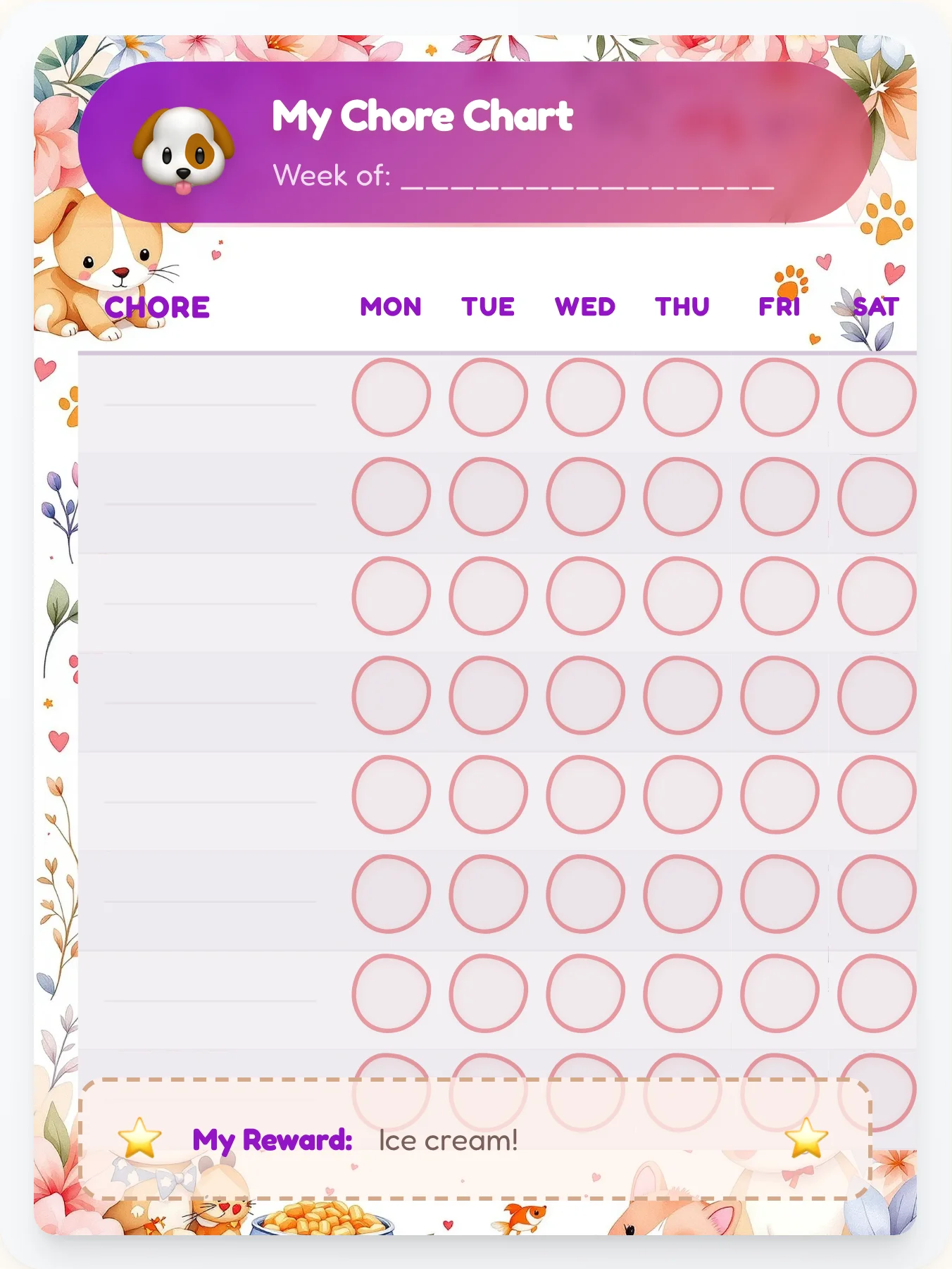 Urban Pets Custom Chart - printable pets chore chart