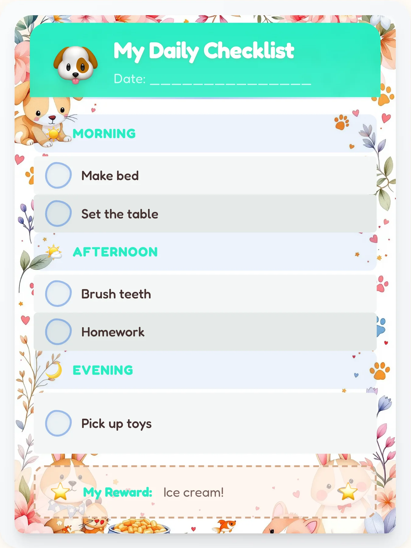 Enchanted Pets Daily Planner - printable pets chore chart