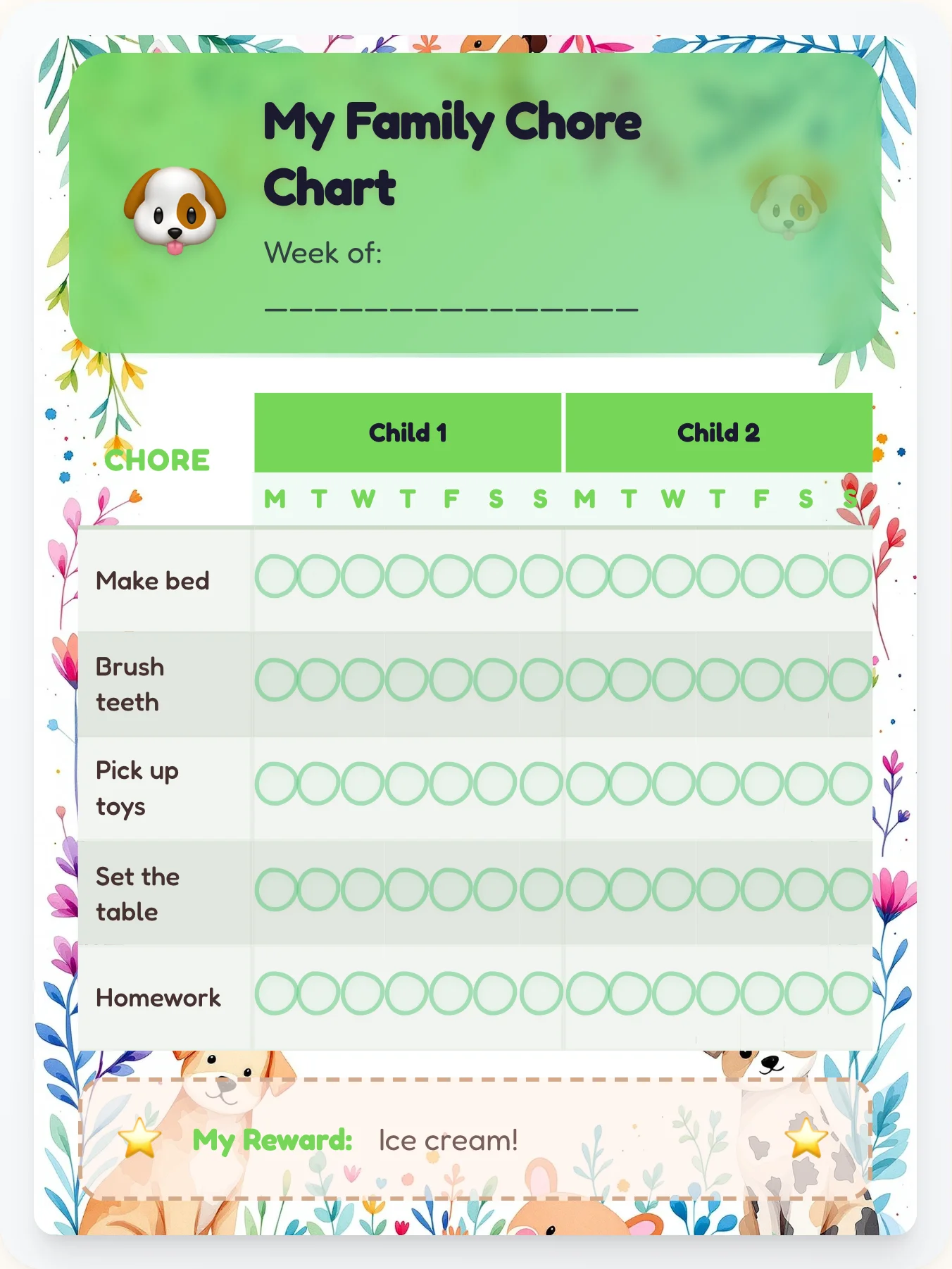 Sunny Pets Multi-Kid Tracker - printable pets chore chart