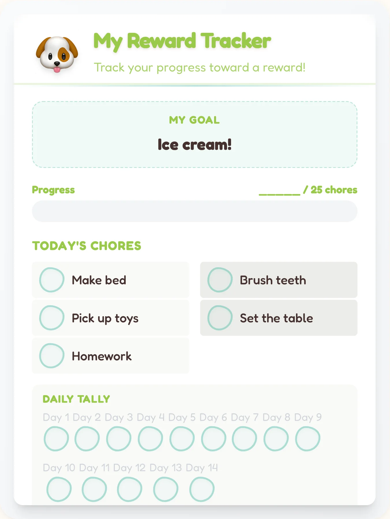 Playful Pets Reward Board - printable pets chore chart