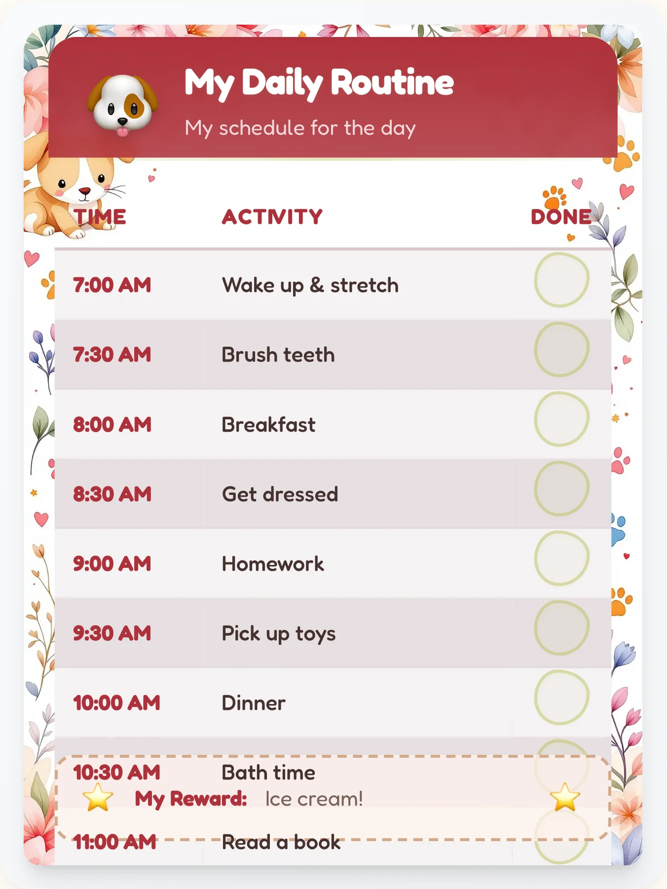 Glossy Pets Schedule Chart - printable pets chore chart