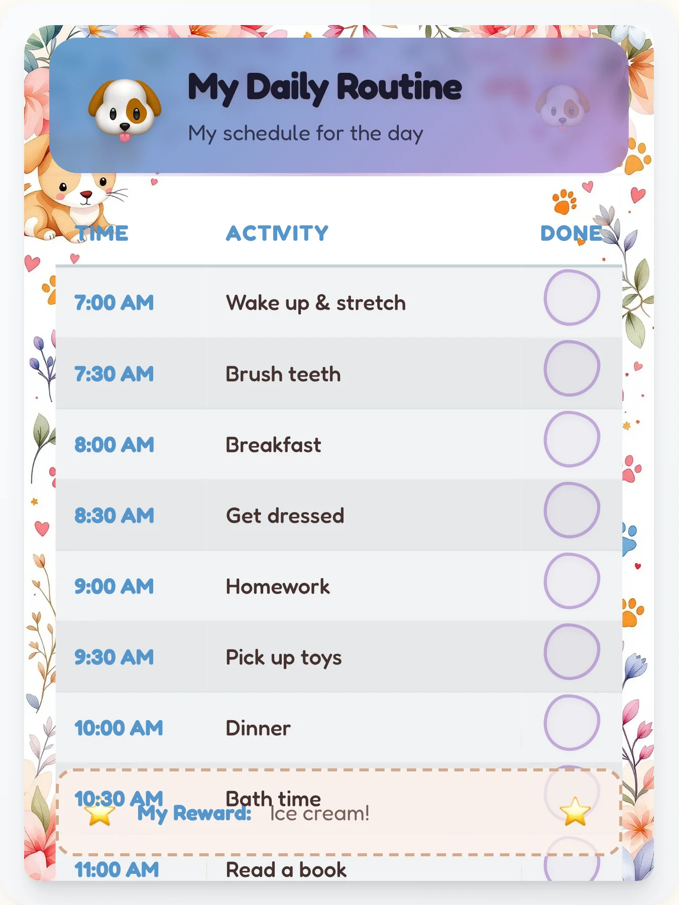 Joyful Pets Routine Board - printable pets chore chart