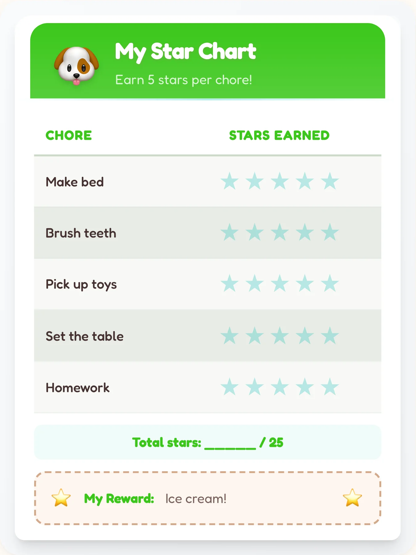 Sunny Pets Star Tracker - printable pets chore chart