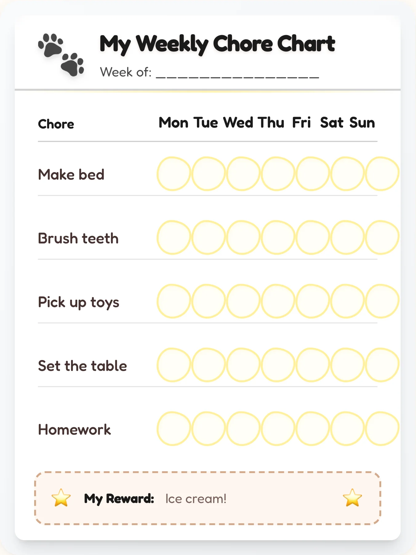 Sketch Paws Chore Chart - printable pets chore chart