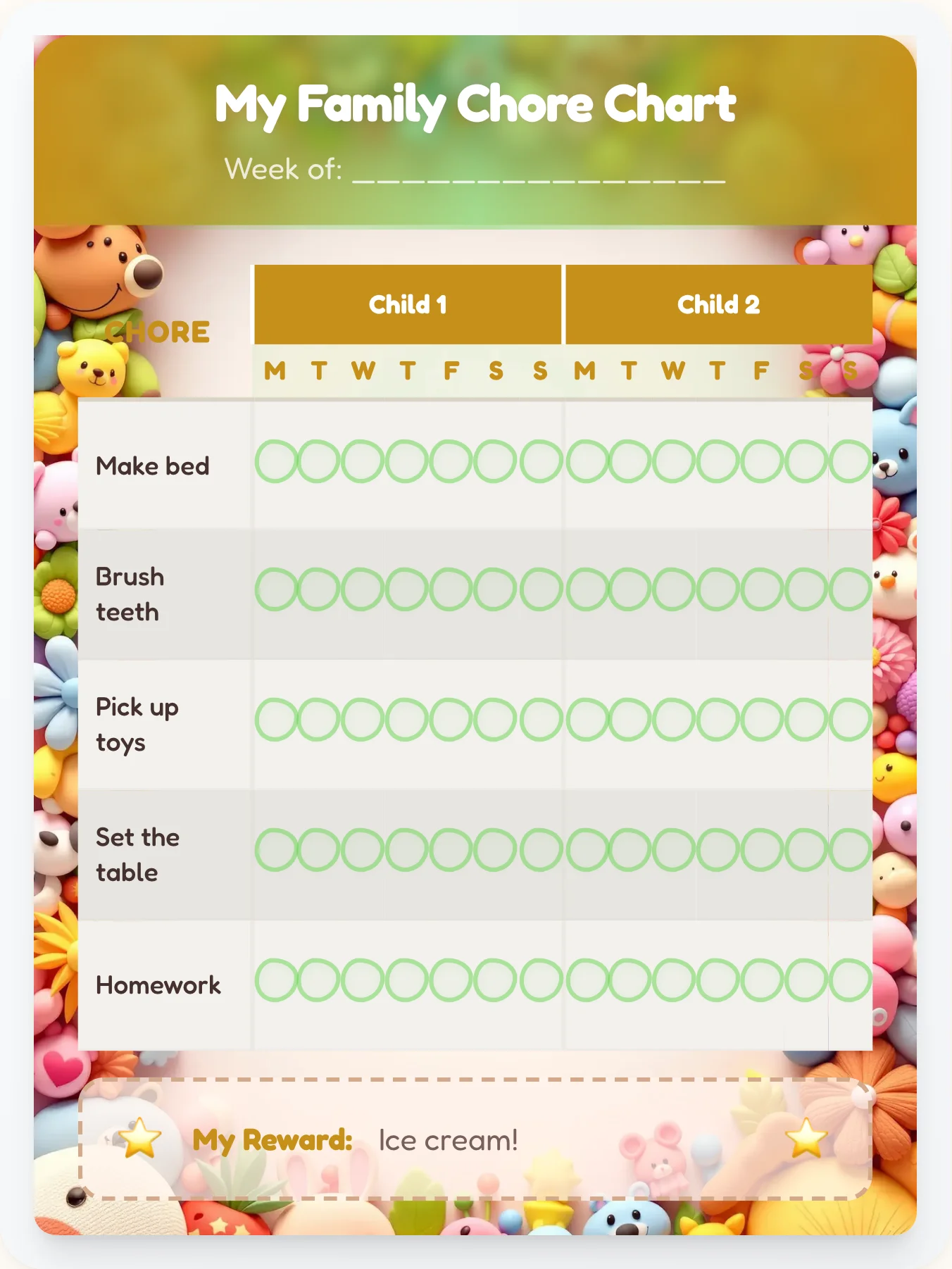 Happy Pets Multi-Kid Tracker - printable pets chore chart