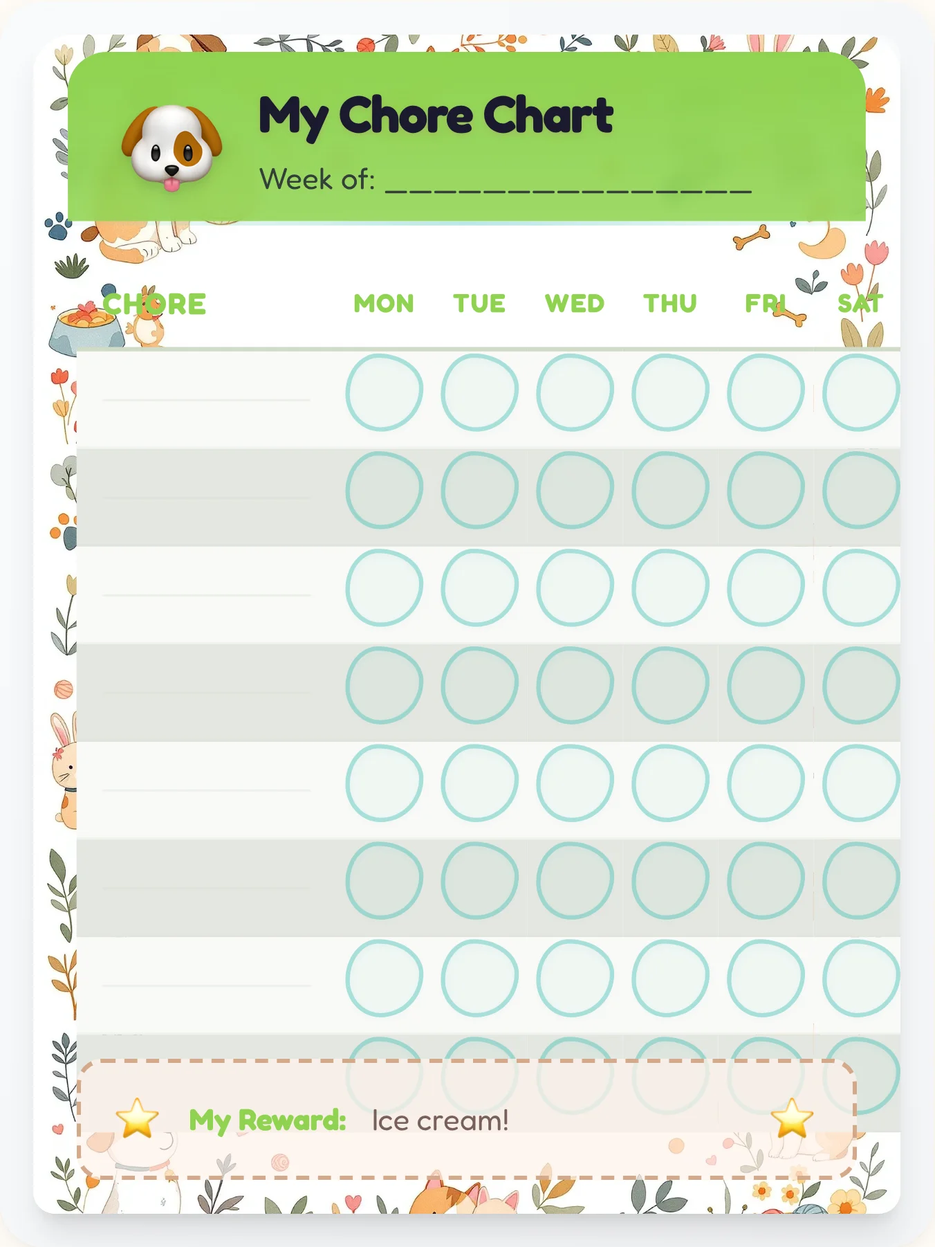 Quiet Pets Open Template - printable pets chore chart