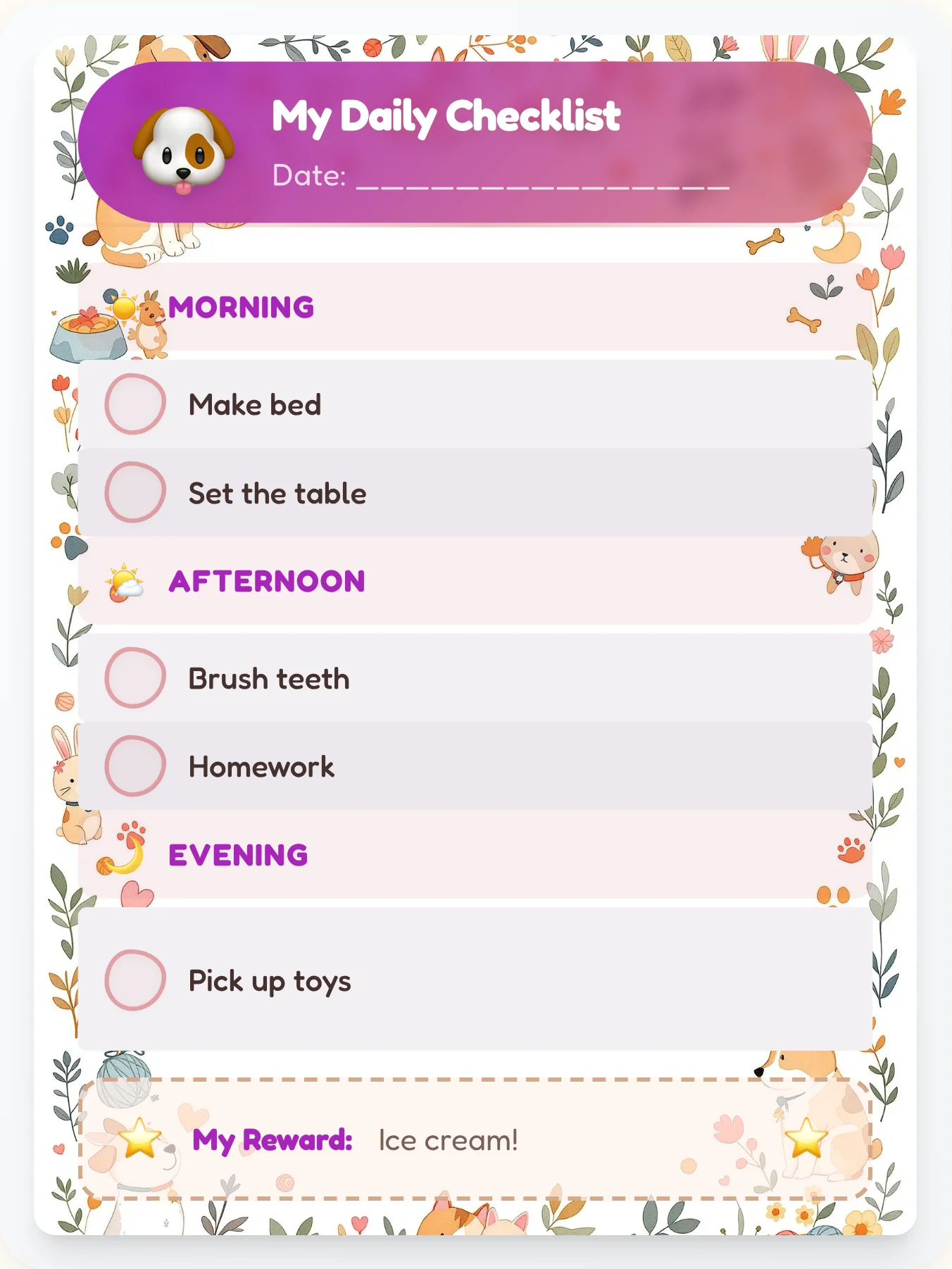 Vibrant Pets To-Do Chart - printable pets chore chart