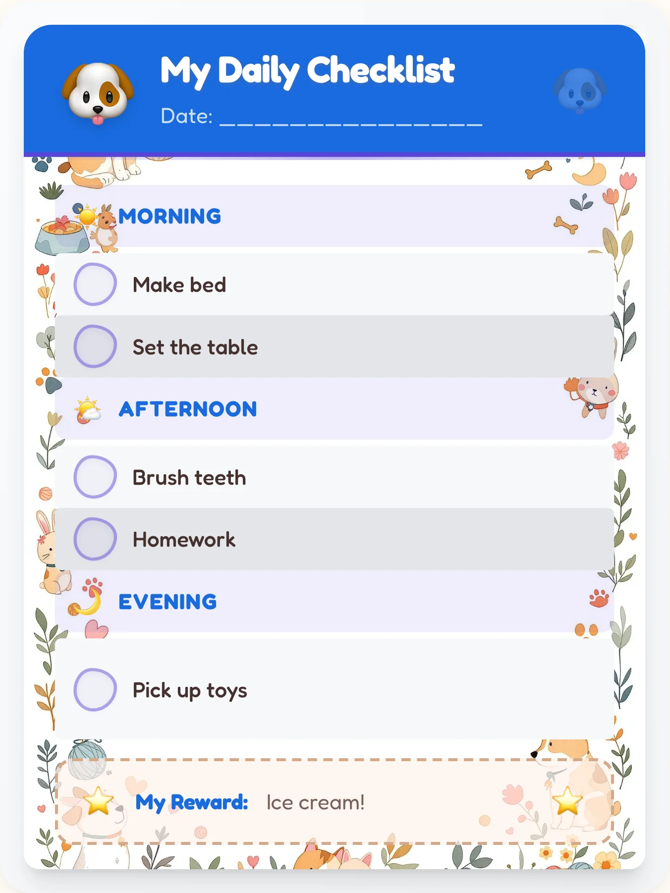 Kind Pets To-Do Chart - printable pets chore chart