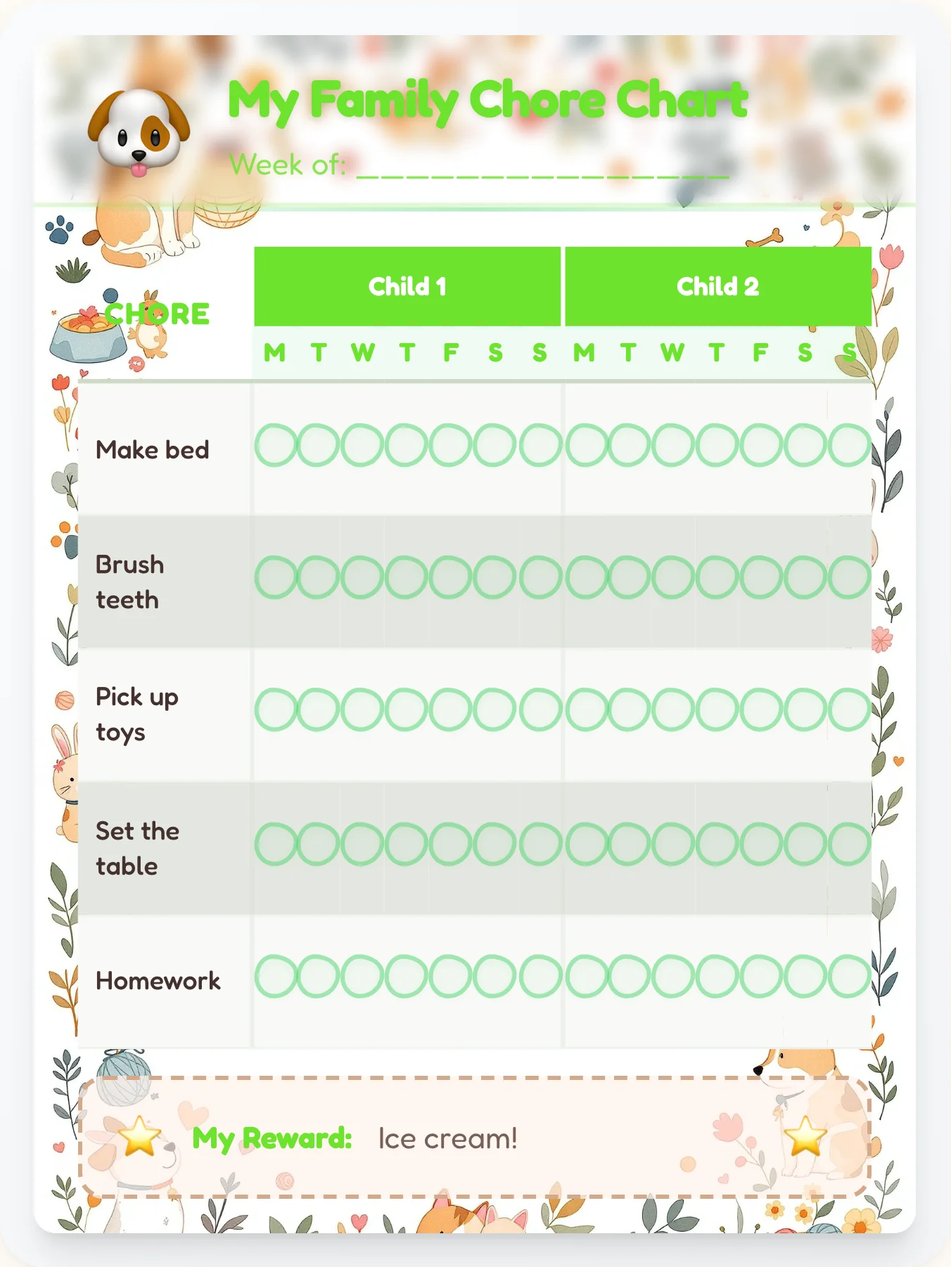 Radiant Pets Team Chart - printable pets chore chart