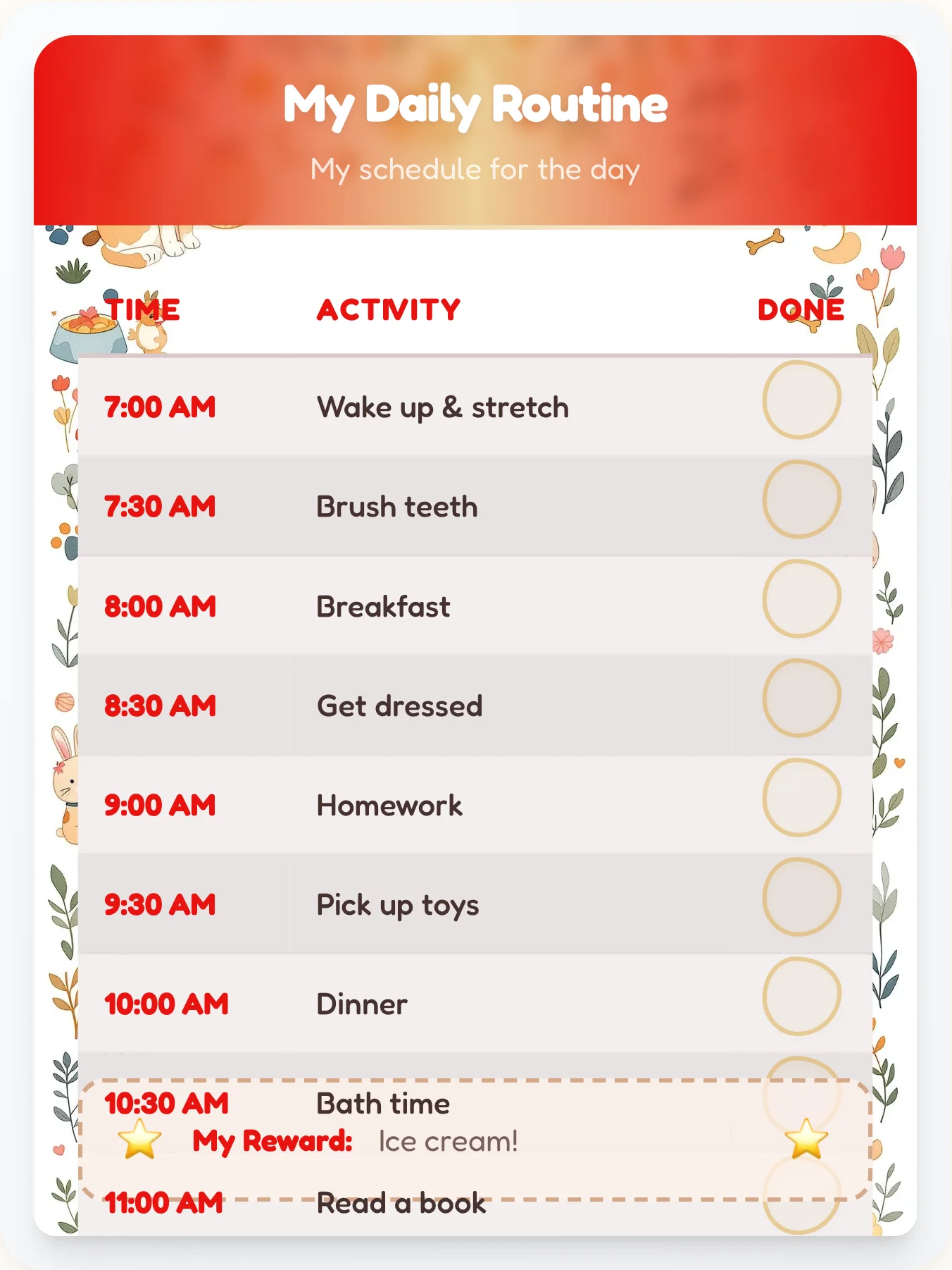 Bright Pets Time Planner - printable pets chore chart