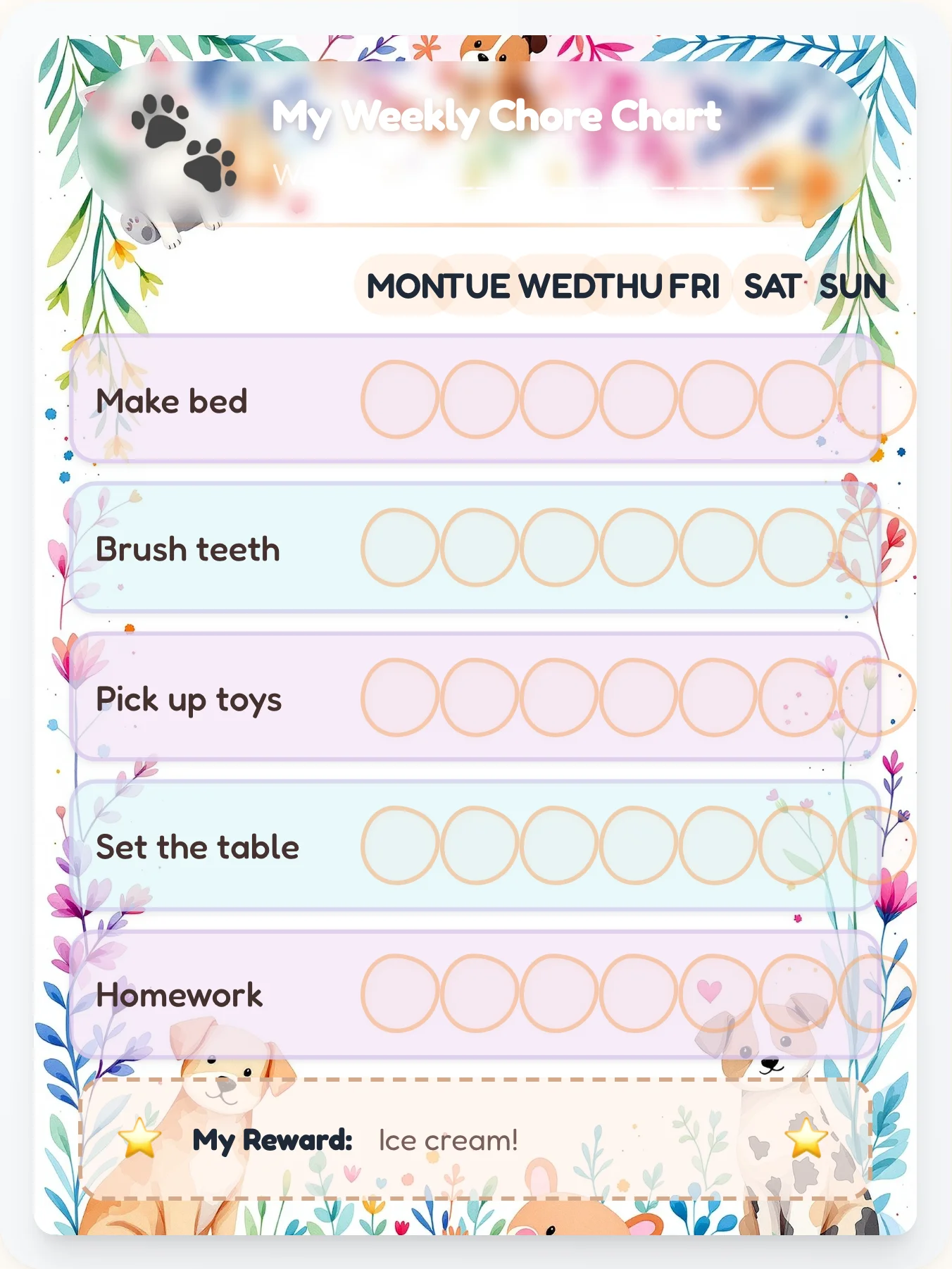 Pawsome Prism Chore Chart - printable pets chore chart