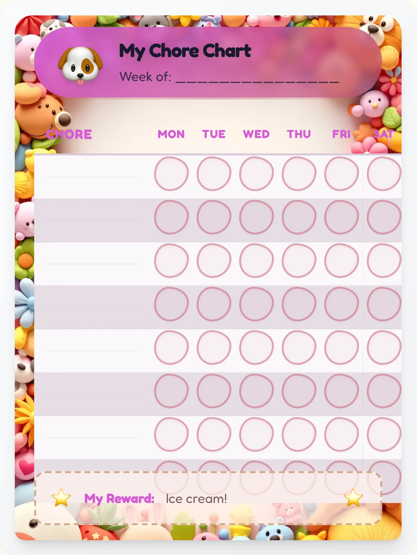 Whimsical Pets Open Template - printable pets chore chart
