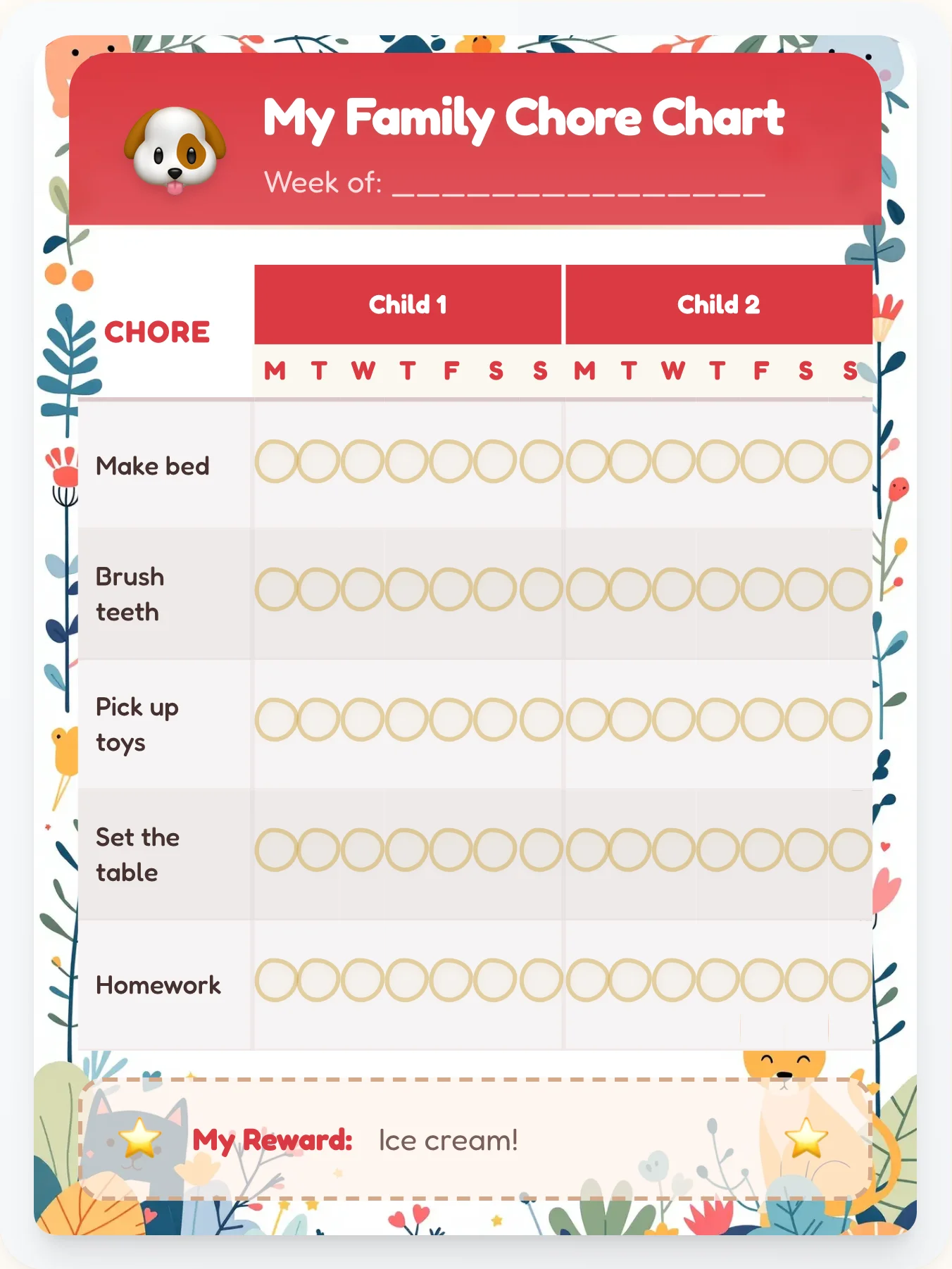 Glossy Pets Team Chart - printable pets chore chart