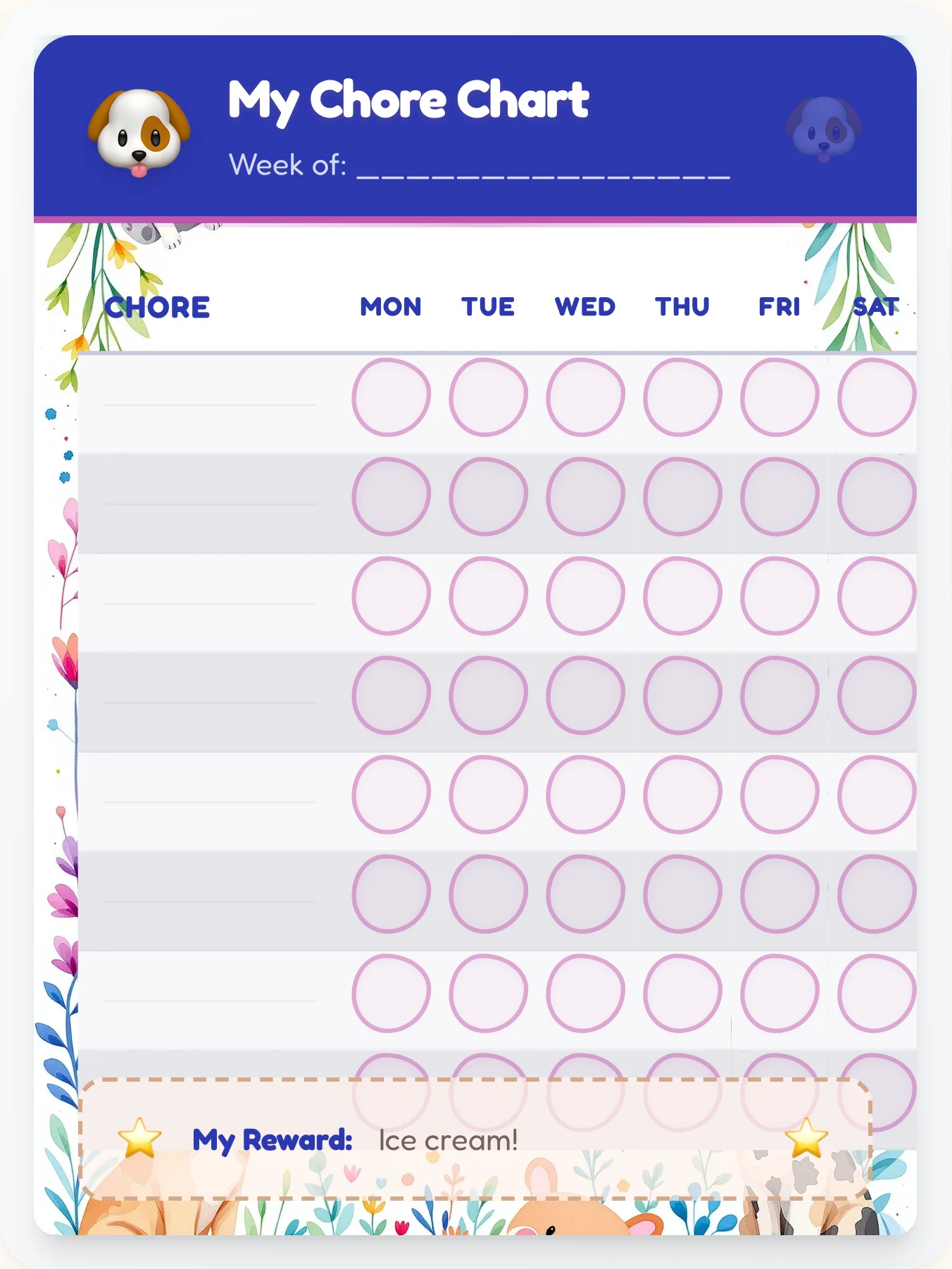 Natural Pets Custom Chart - printable pets chore chart