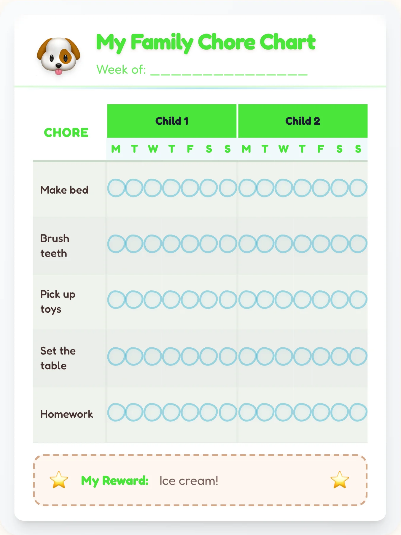 Tender Pets Multi-Kid Tracker - printable pets chore chart