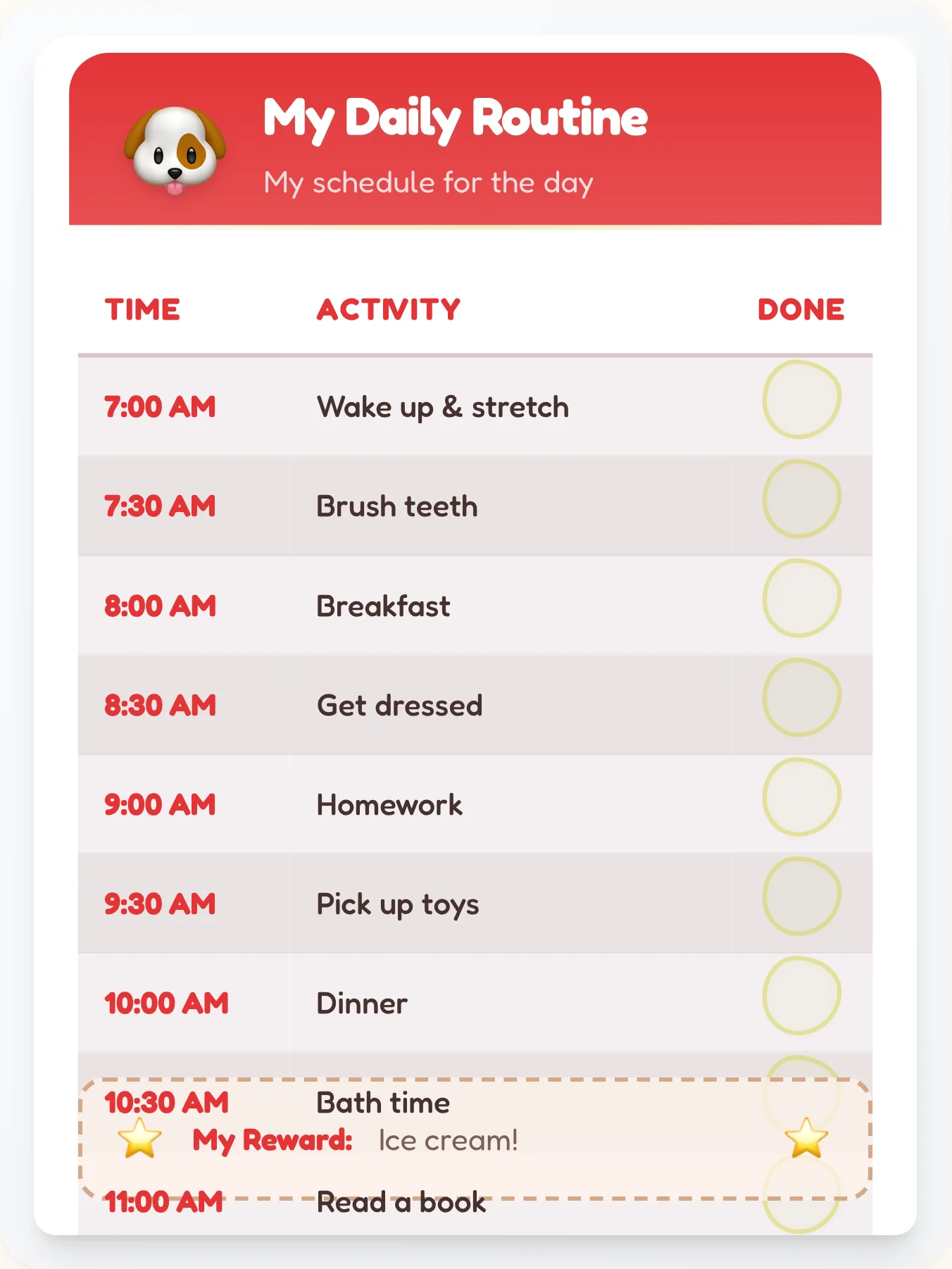 Glossy Pets Daily Routine - printable pets chore chart
