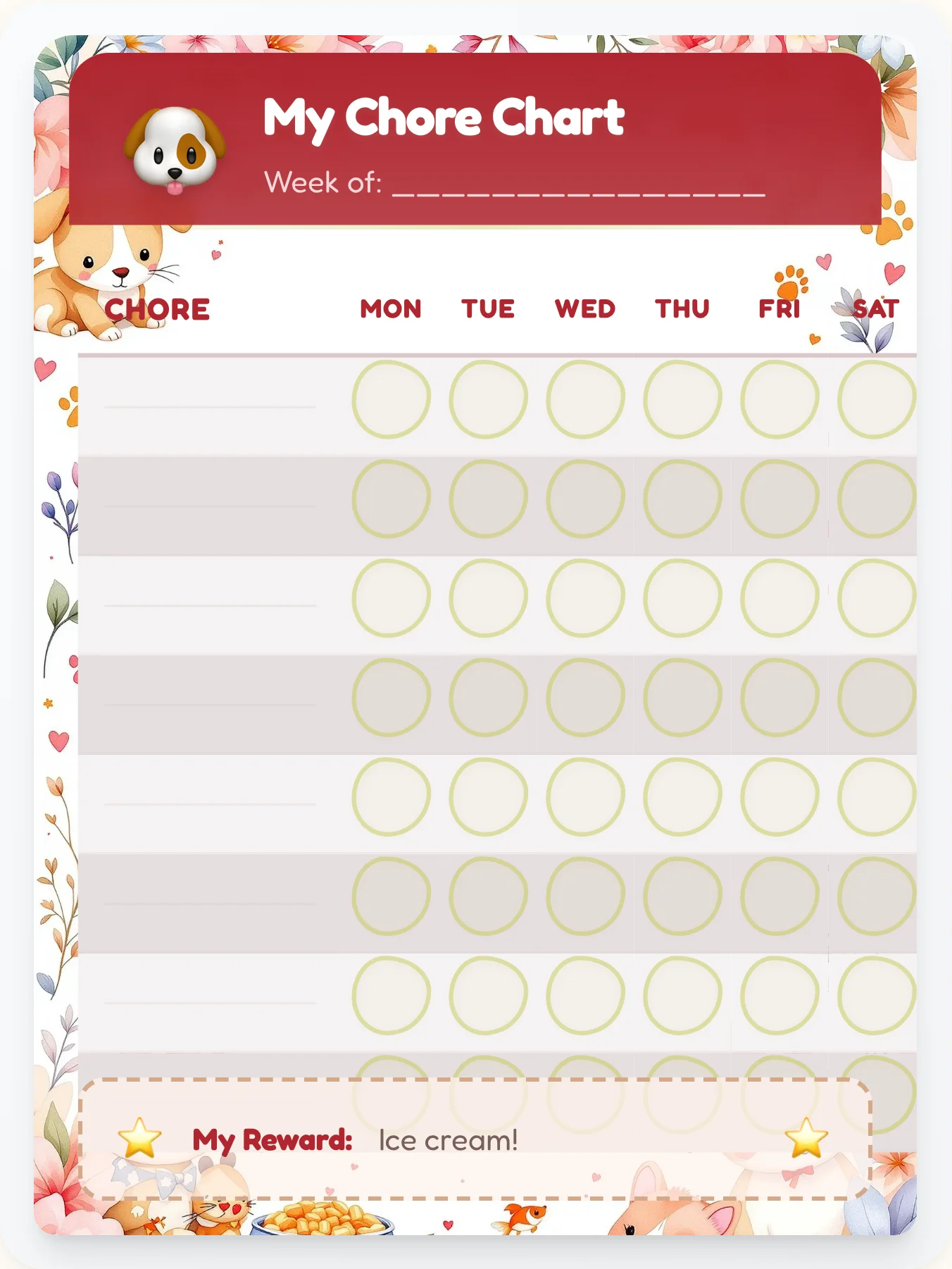 Glossy Pets Open Template - printable pets chore chart