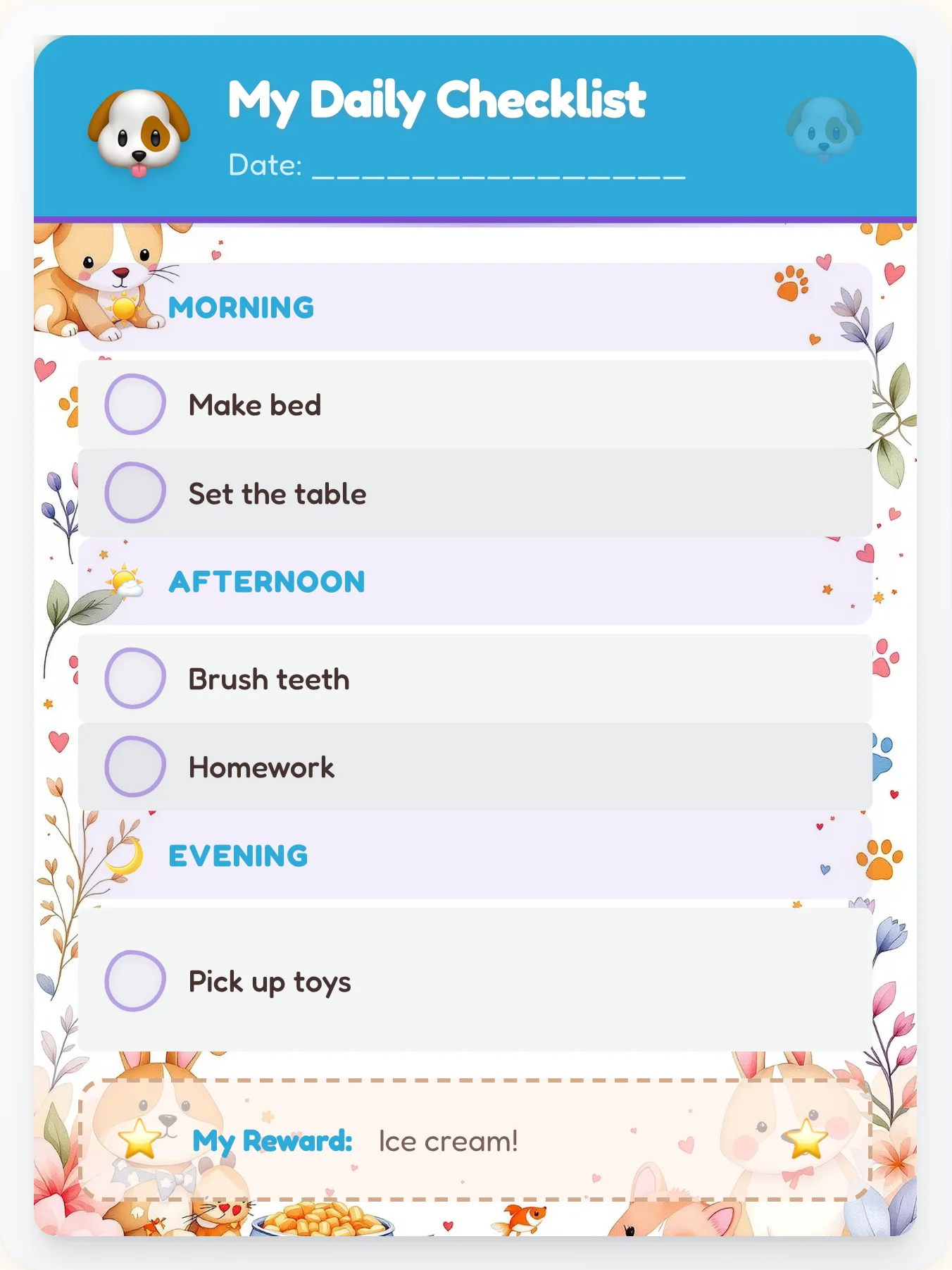 Inspiring Pets Daily Log - printable pets chore chart