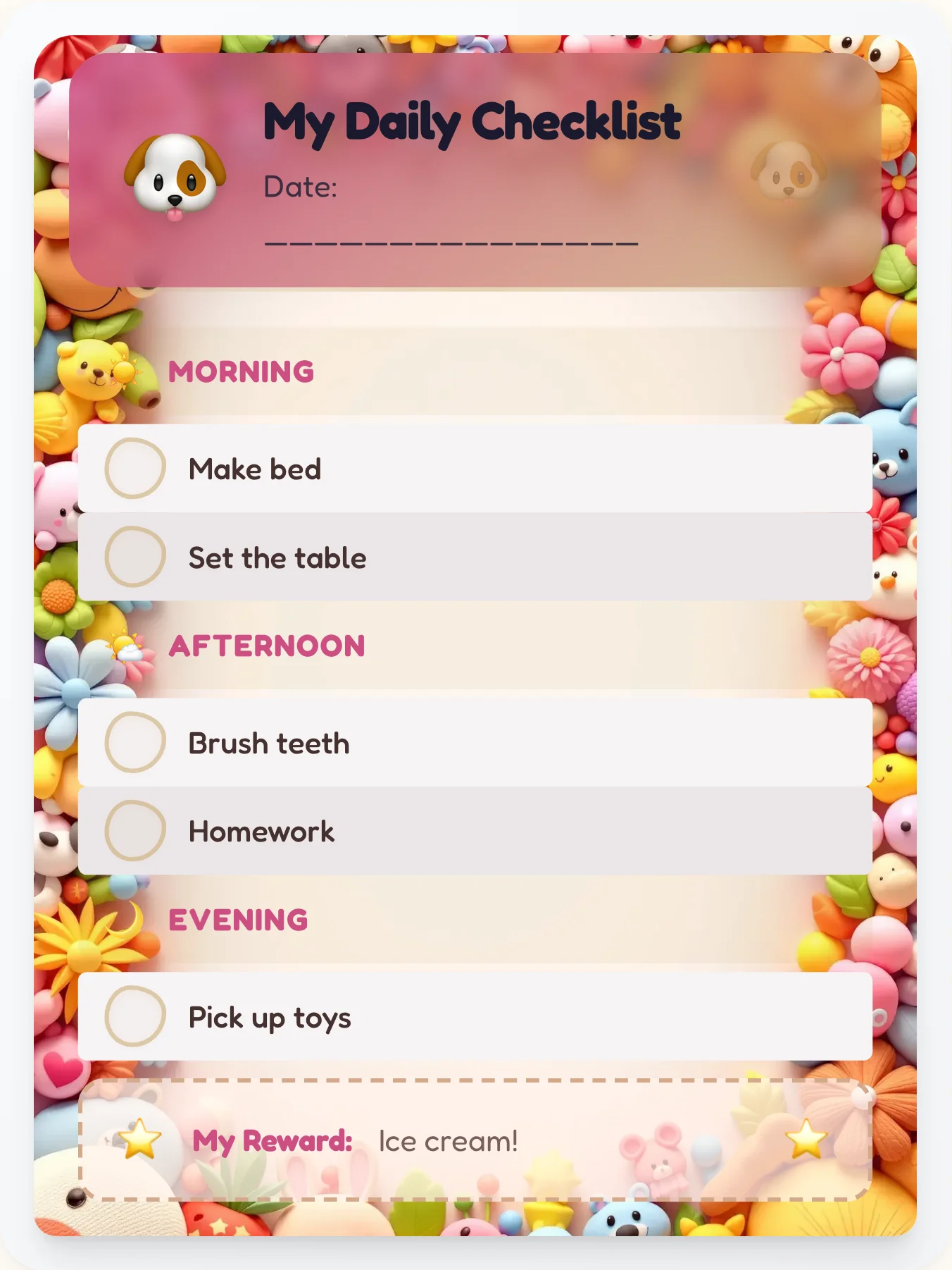 Delicate Pets Daily Planner - printable pets chore chart