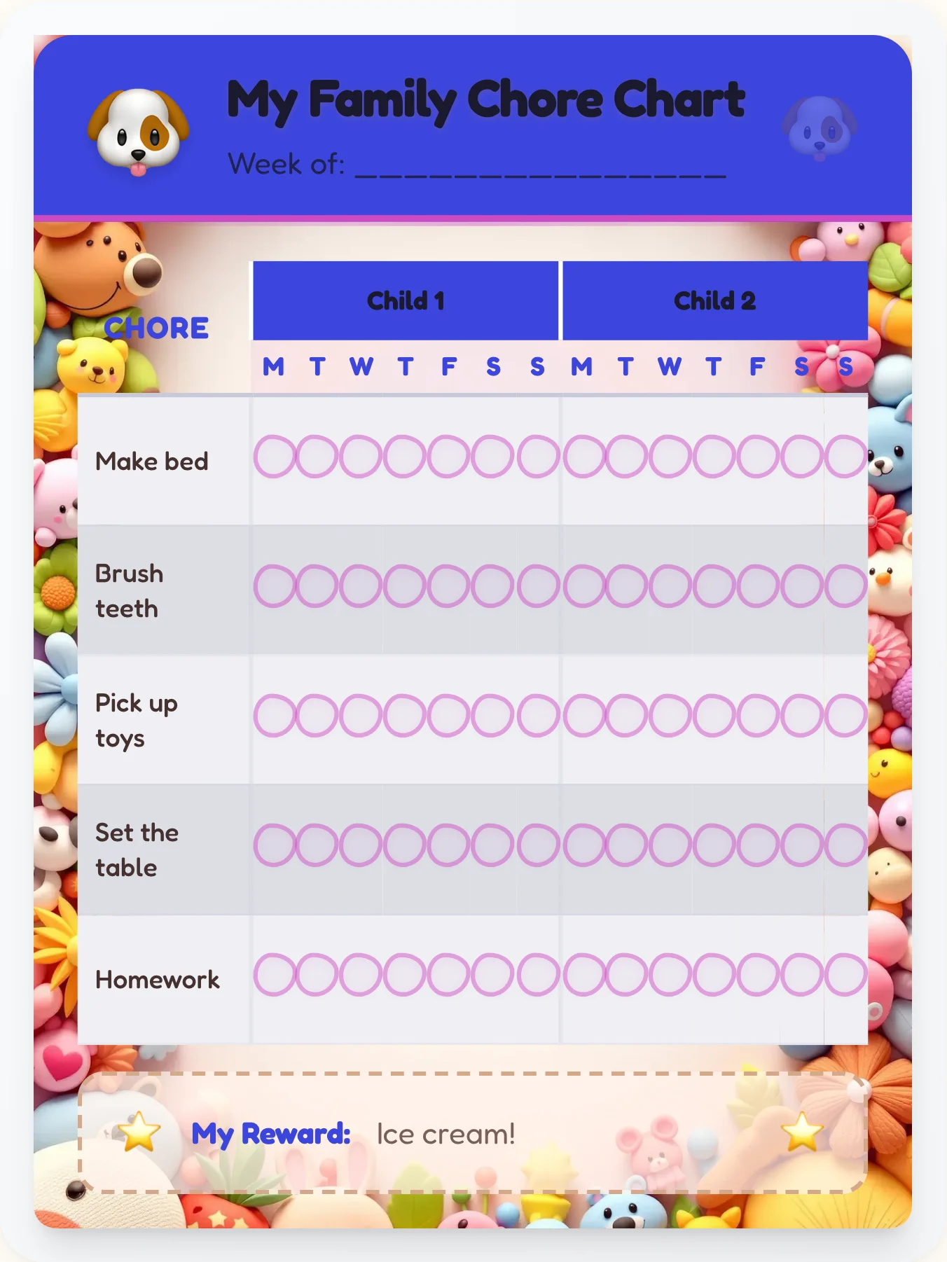 Natural Pets Group Planner - printable pets chore chart