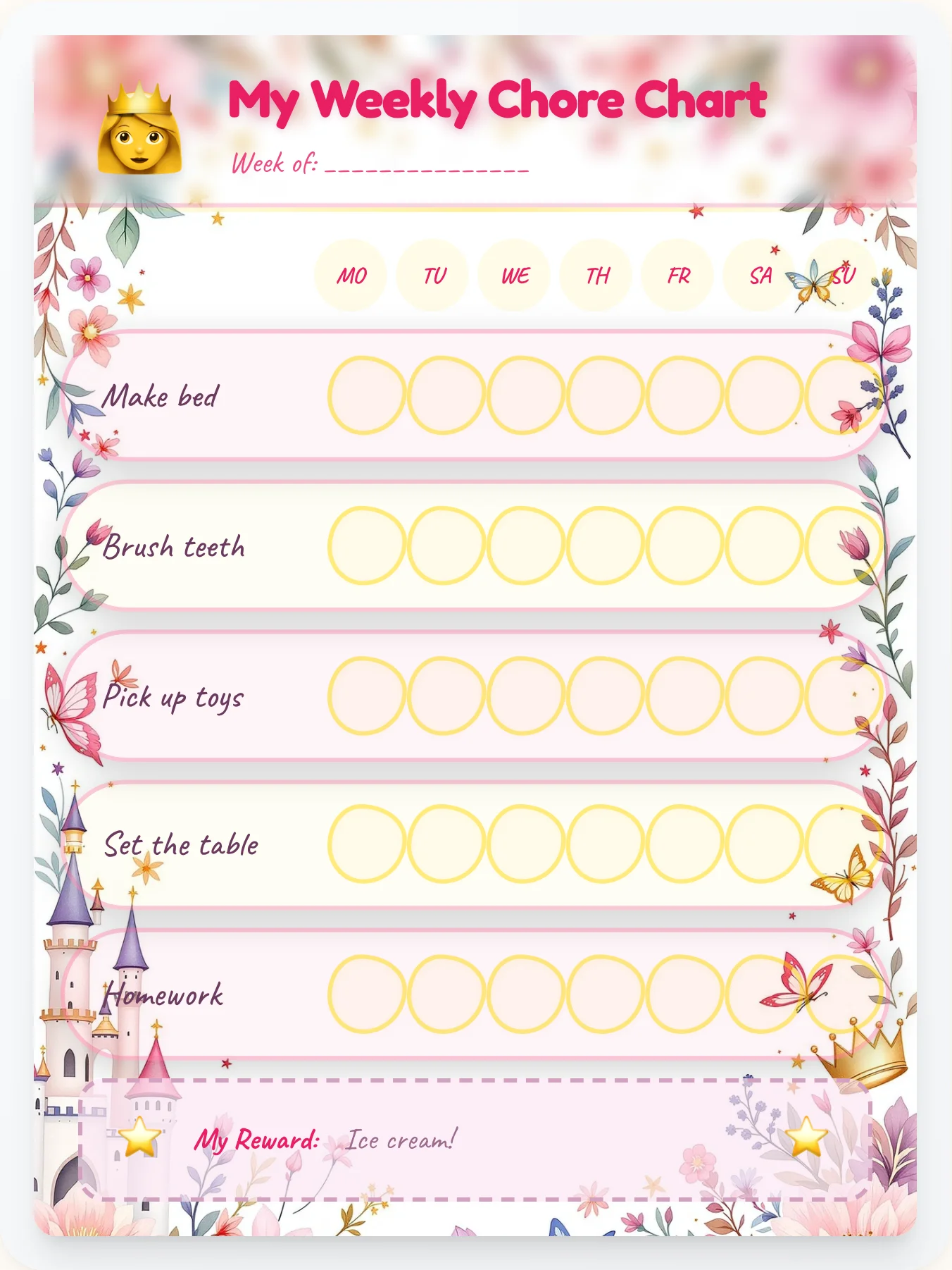 Royal Crown Chore Chart - printable princess chore chart