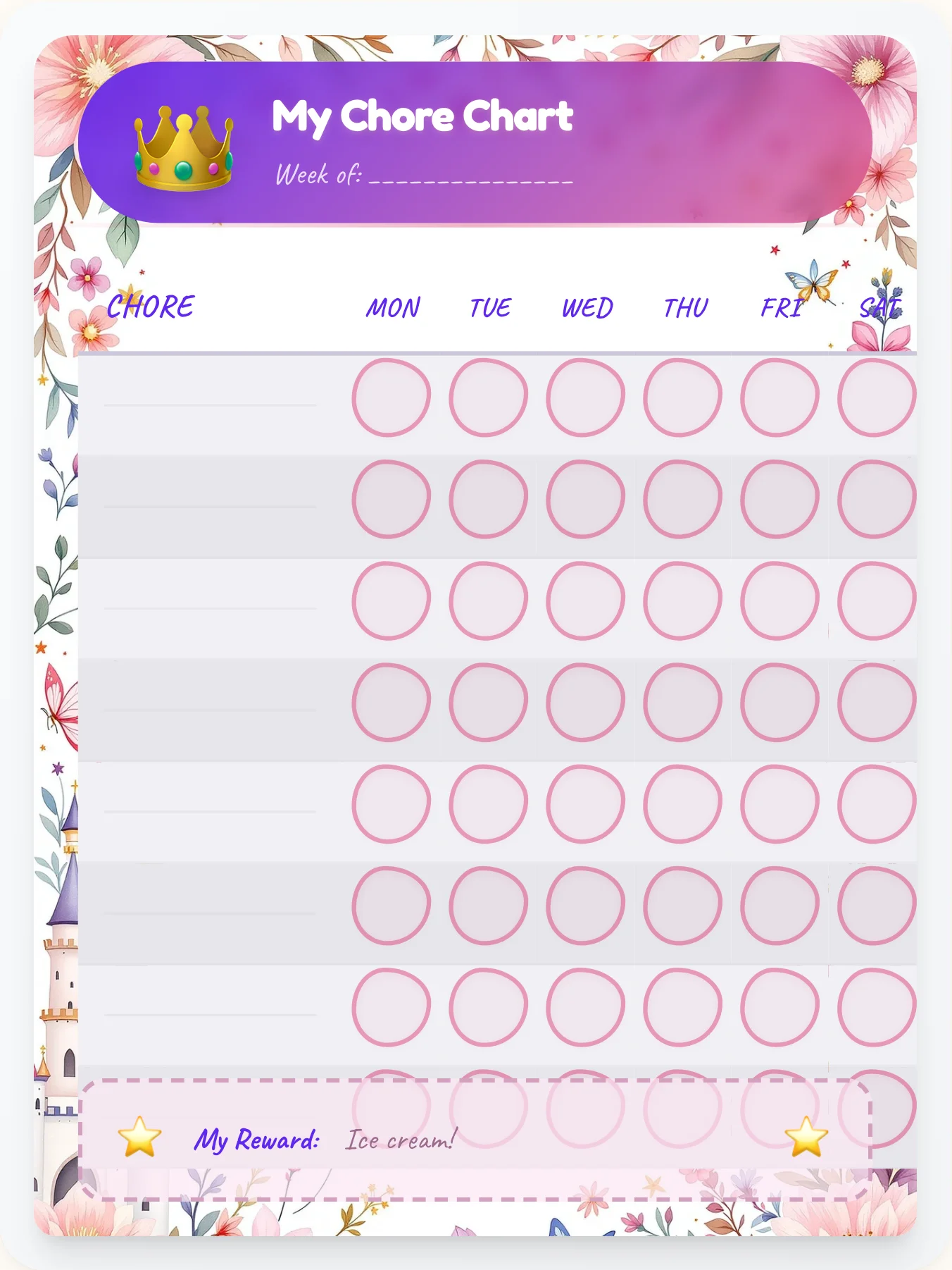 Royal Princess Custom Chart - printable princess chore chart