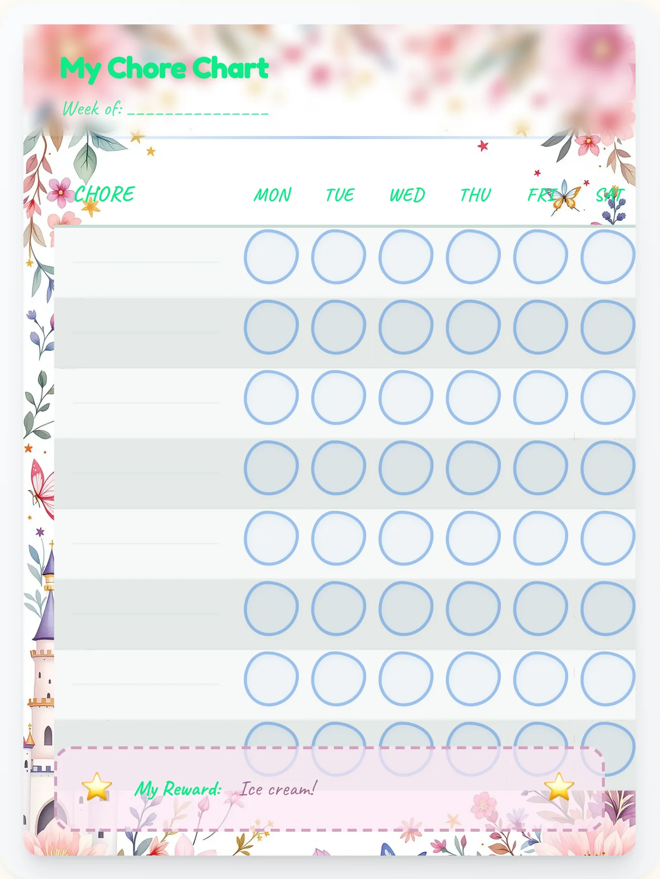 Dainty Princess Custom Chart - printable princess chore chart