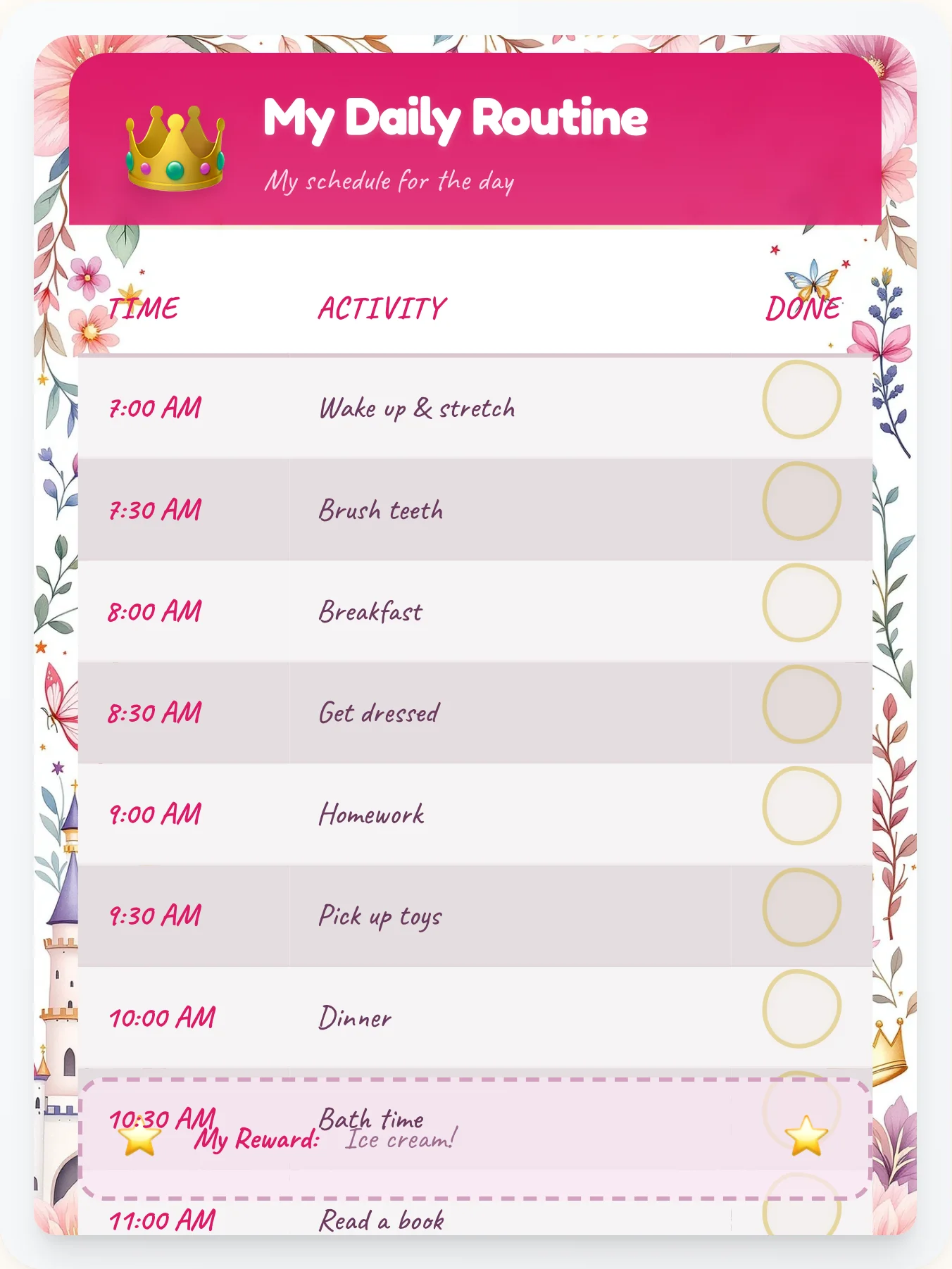 Electric Princess Flow Chart - printable princess chore chart