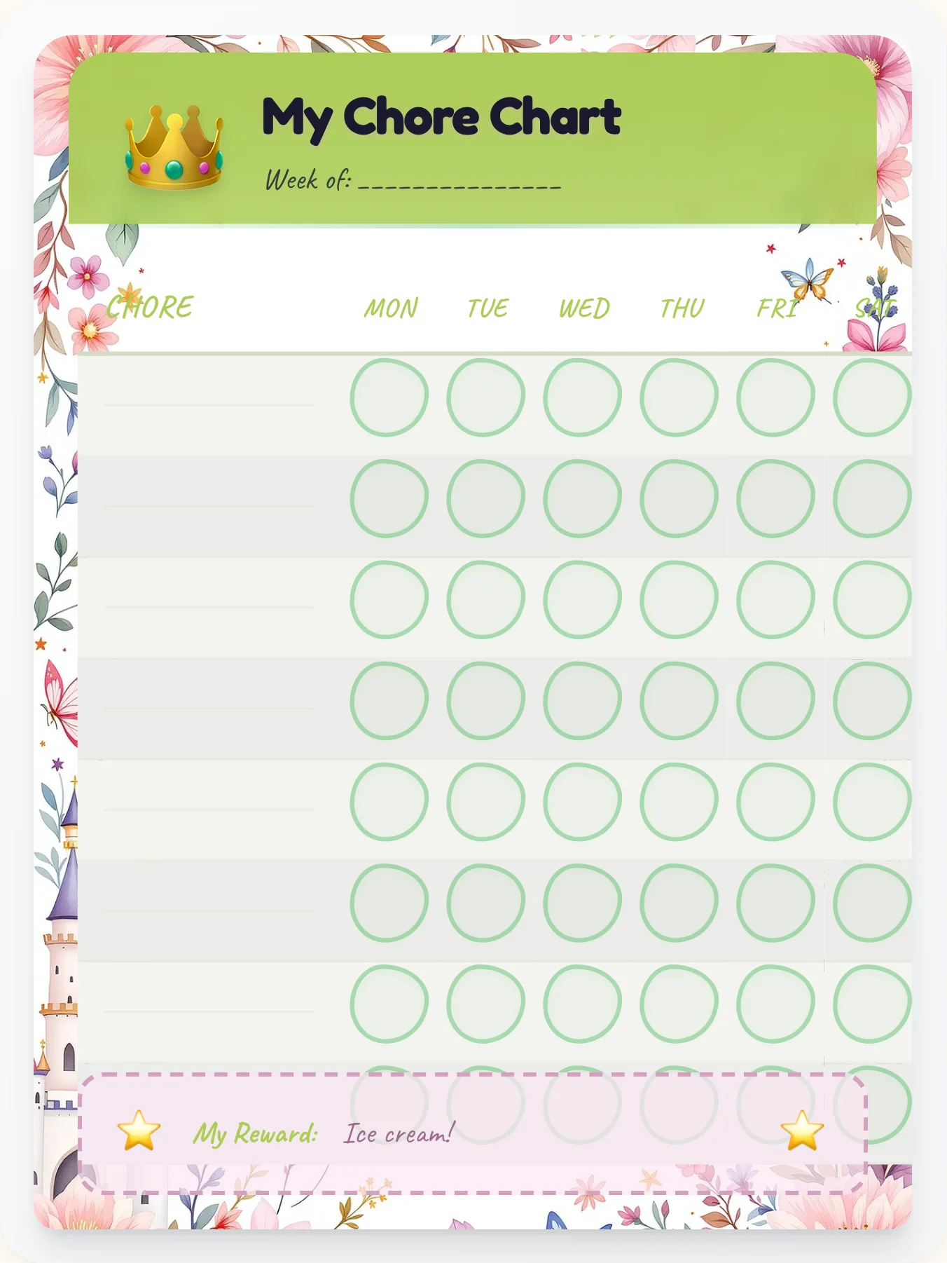 Noble Princess Blank Canvas - printable princess chore chart