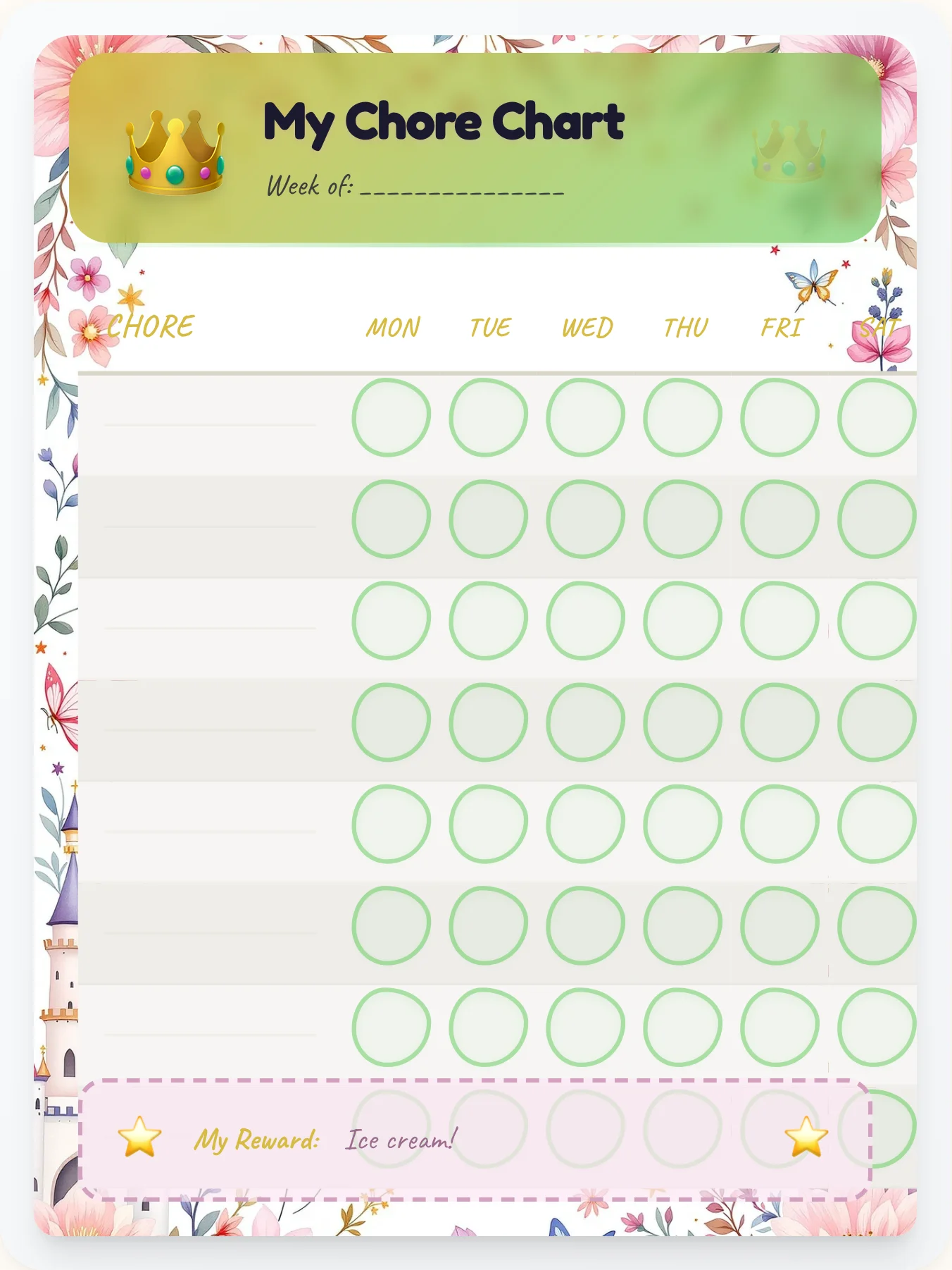 Jolly Princess Open Template - printable princess chore chart