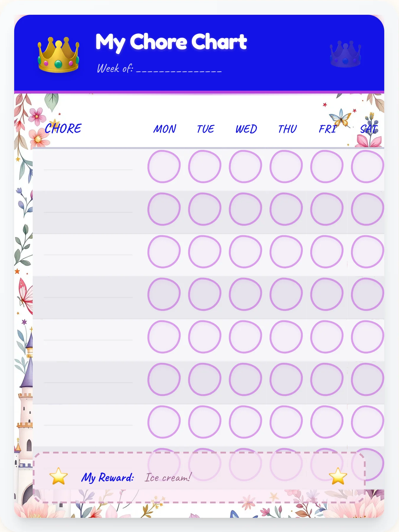 Organic Princess DIY Chart - printable princess chore chart
