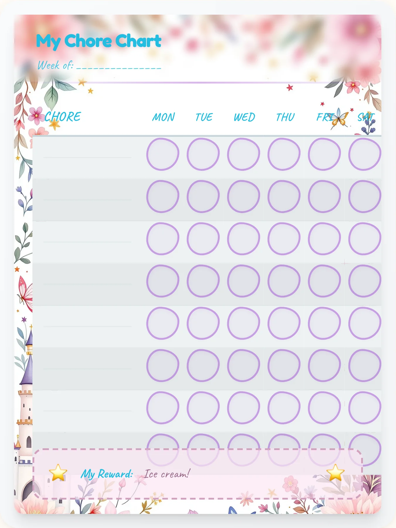 Harmony Princess Custom Chart - printable princess chore chart