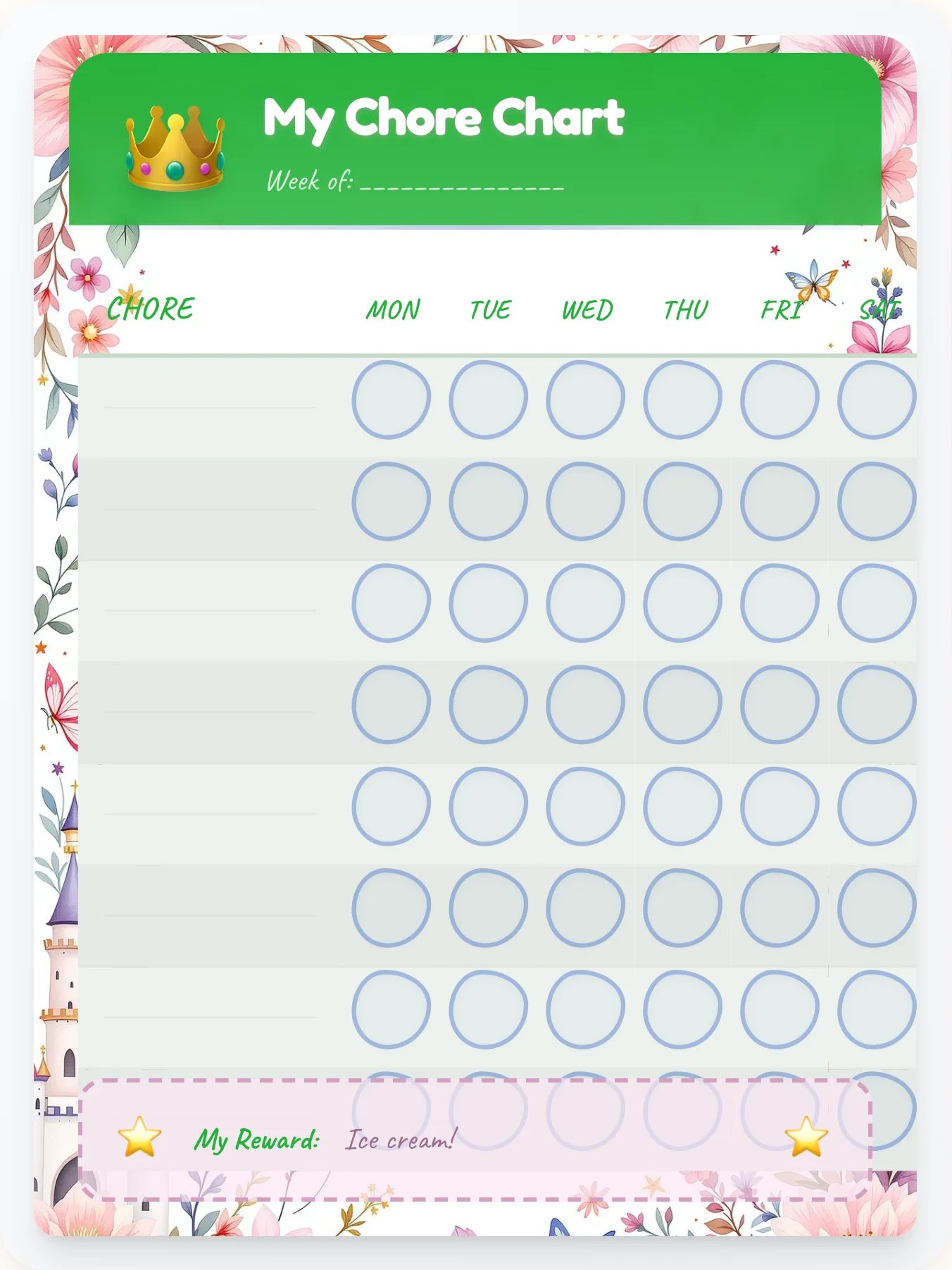 Hazy Princess Open Template - printable princess chore chart