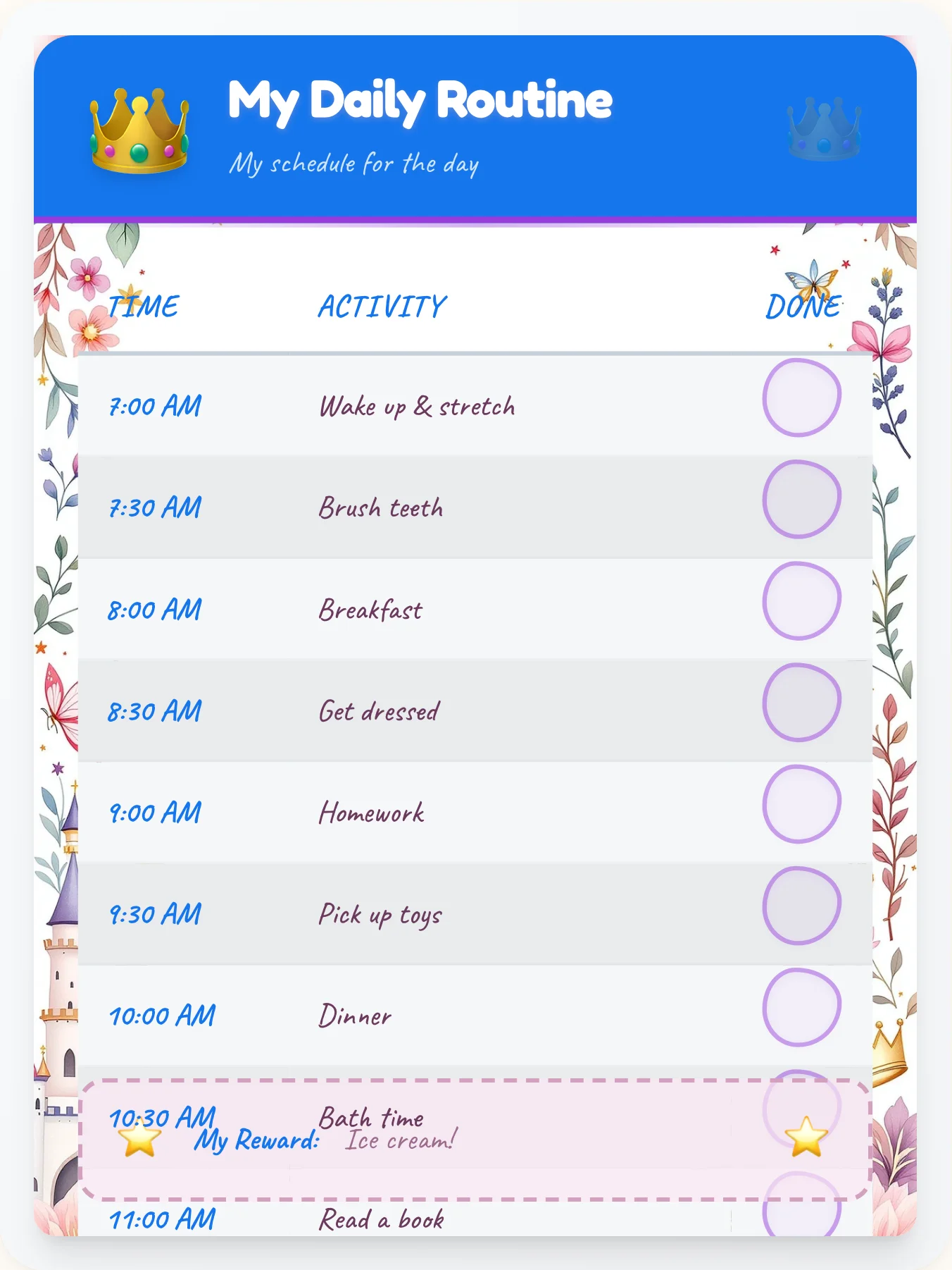 Kind Princess Flow Chart - printable princess chore chart