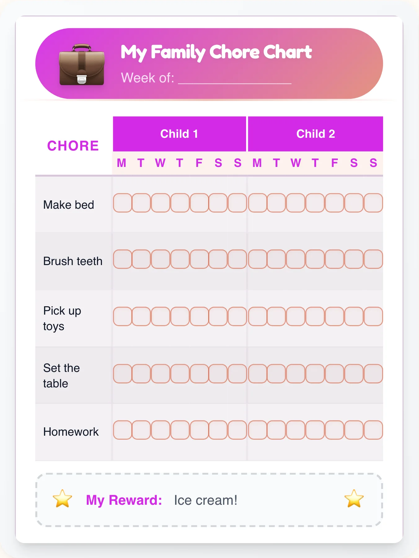 Vibrant Professional Family Chart - printable professional chore chart