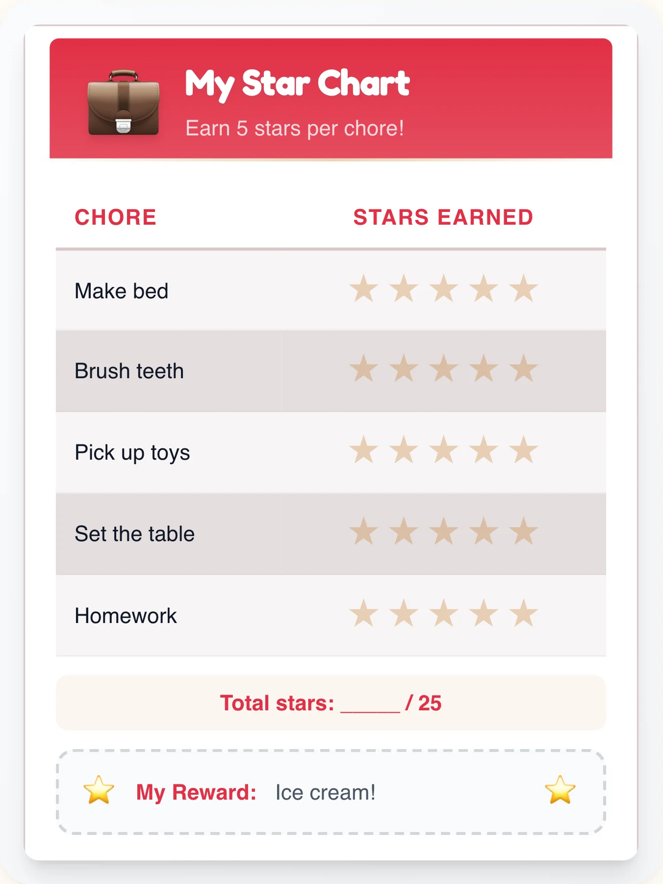 Hazy Professional Star Rewards - printable professional chore chart