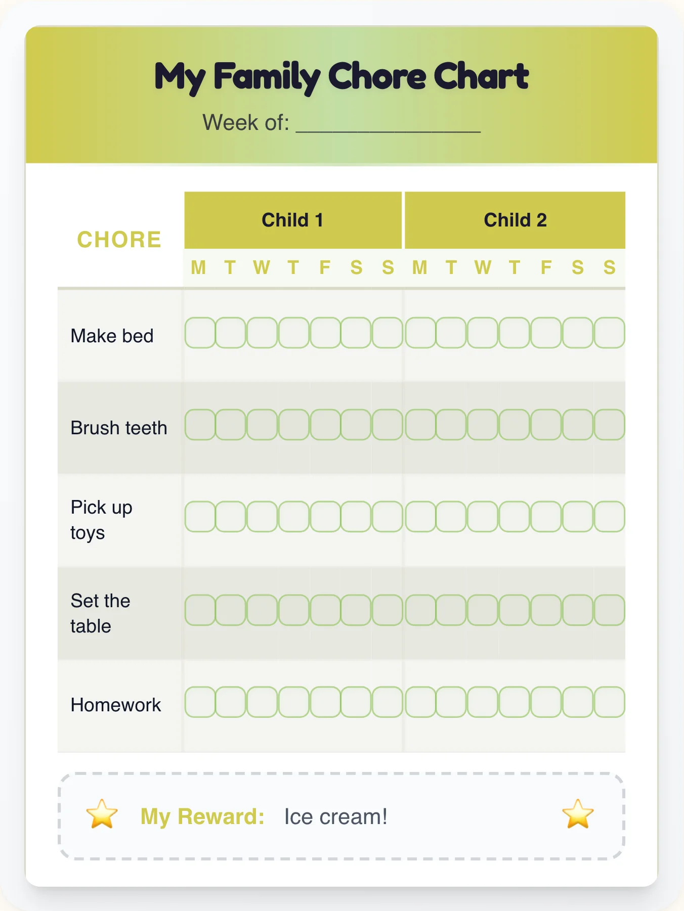 Lively Professional Sibling Board - printable professional chore chart