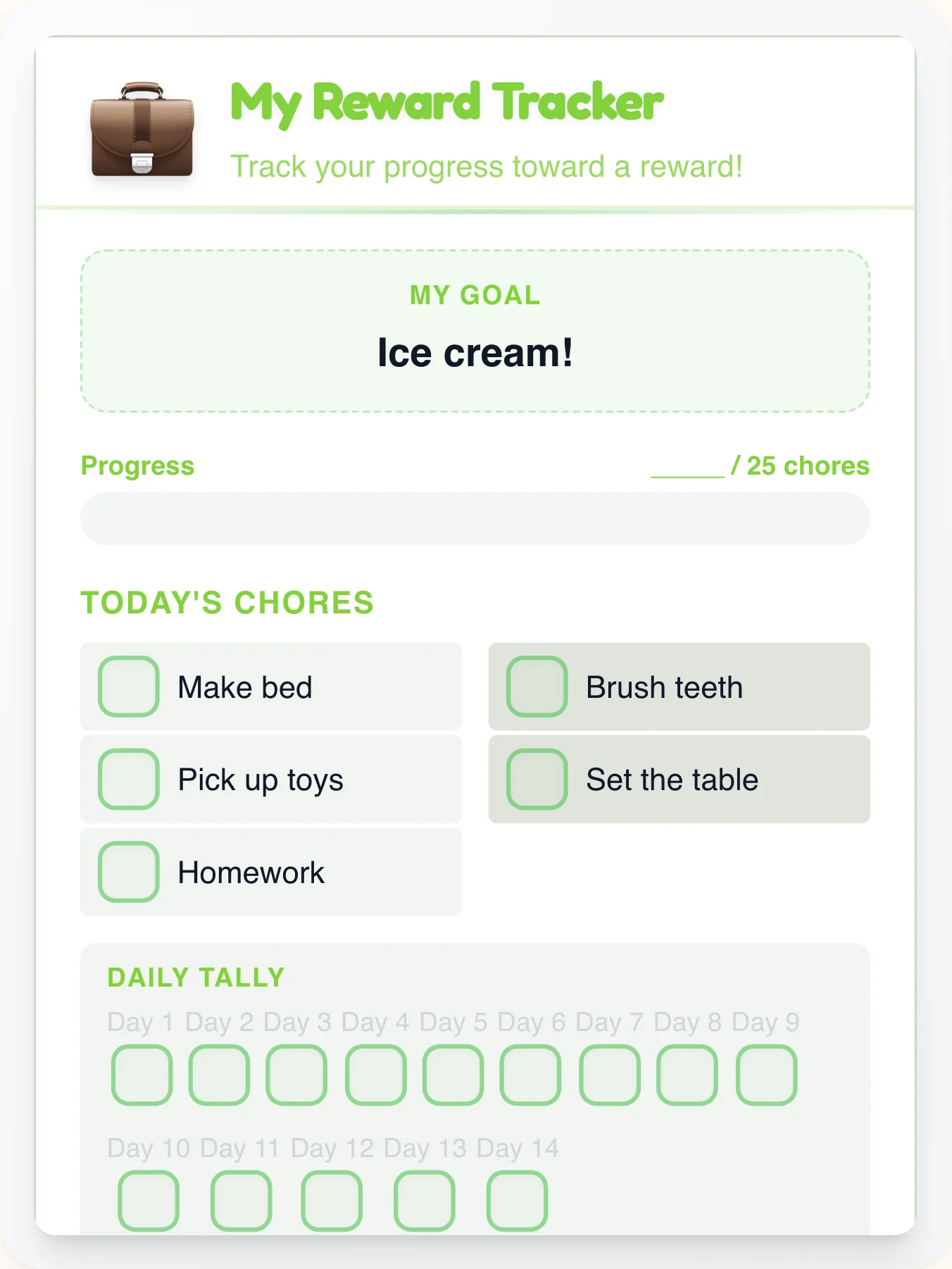 Quiet Professional Points Tracker - printable professional chore chart