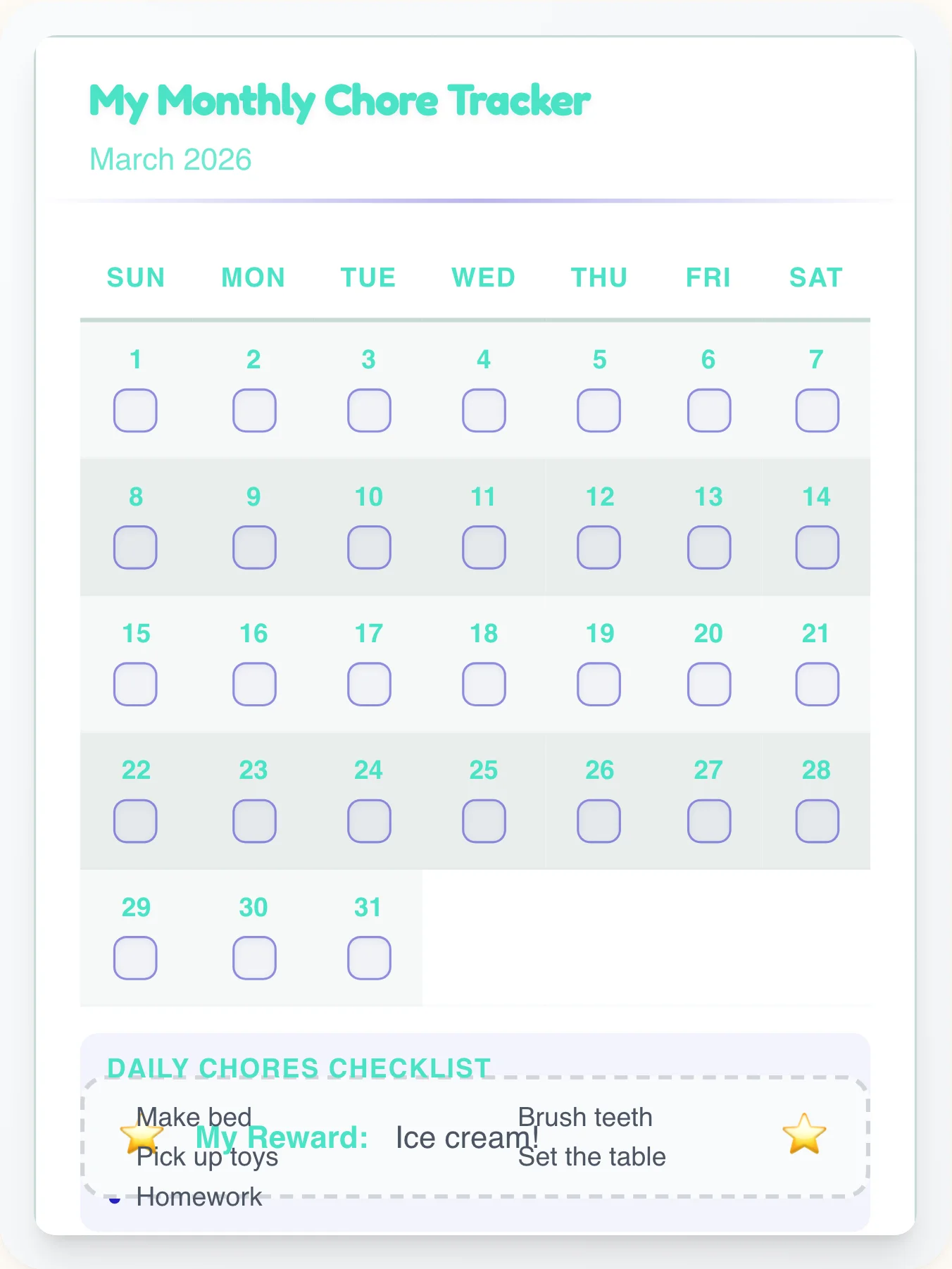 Funky Professional Calendar Board - printable professional chore chart