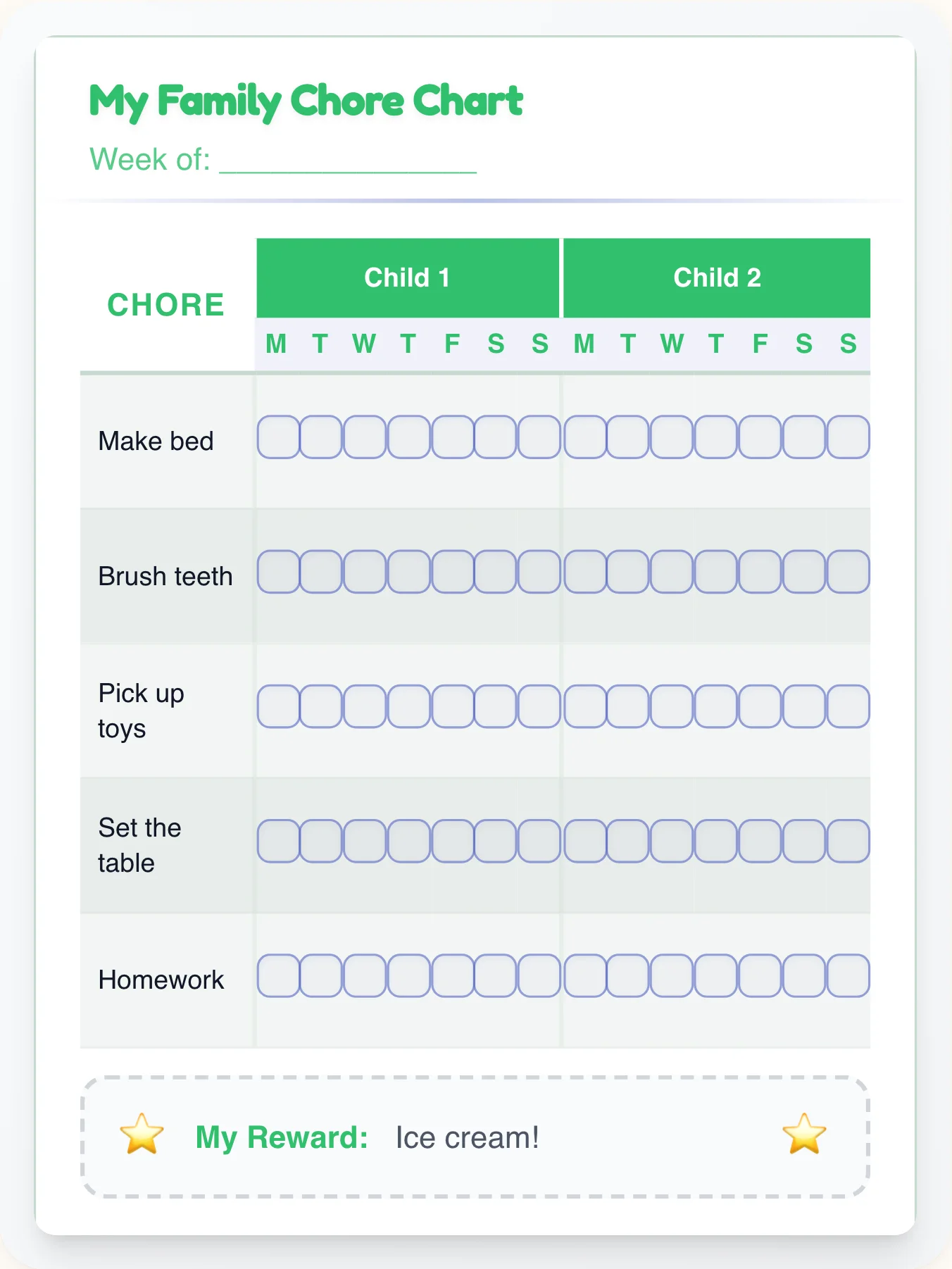 Cheerful Professional Sibling Board - printable professional chore chart