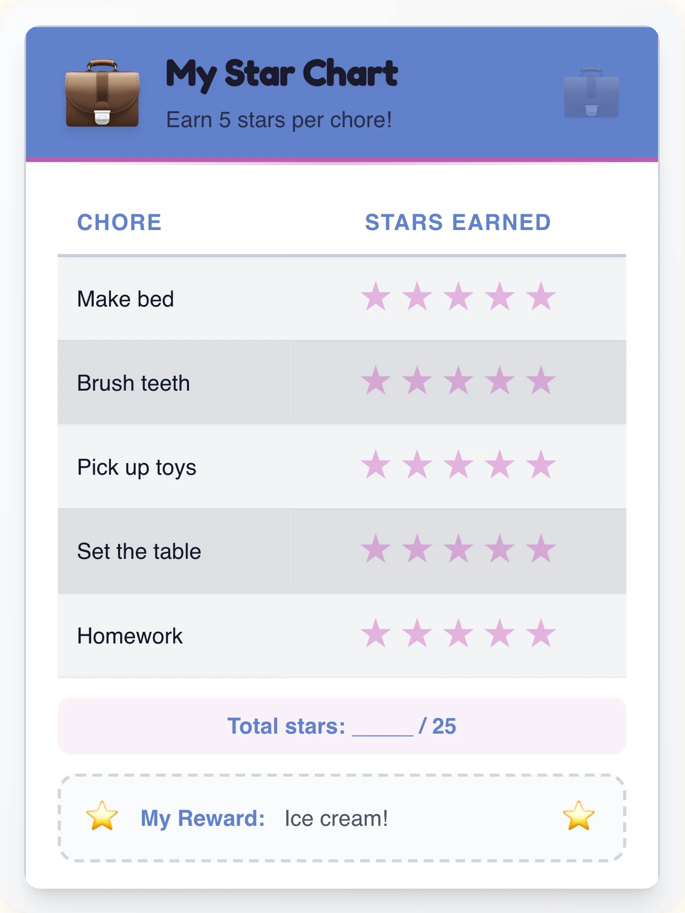 Luminous Professional Star Chart - printable professional chore chart
