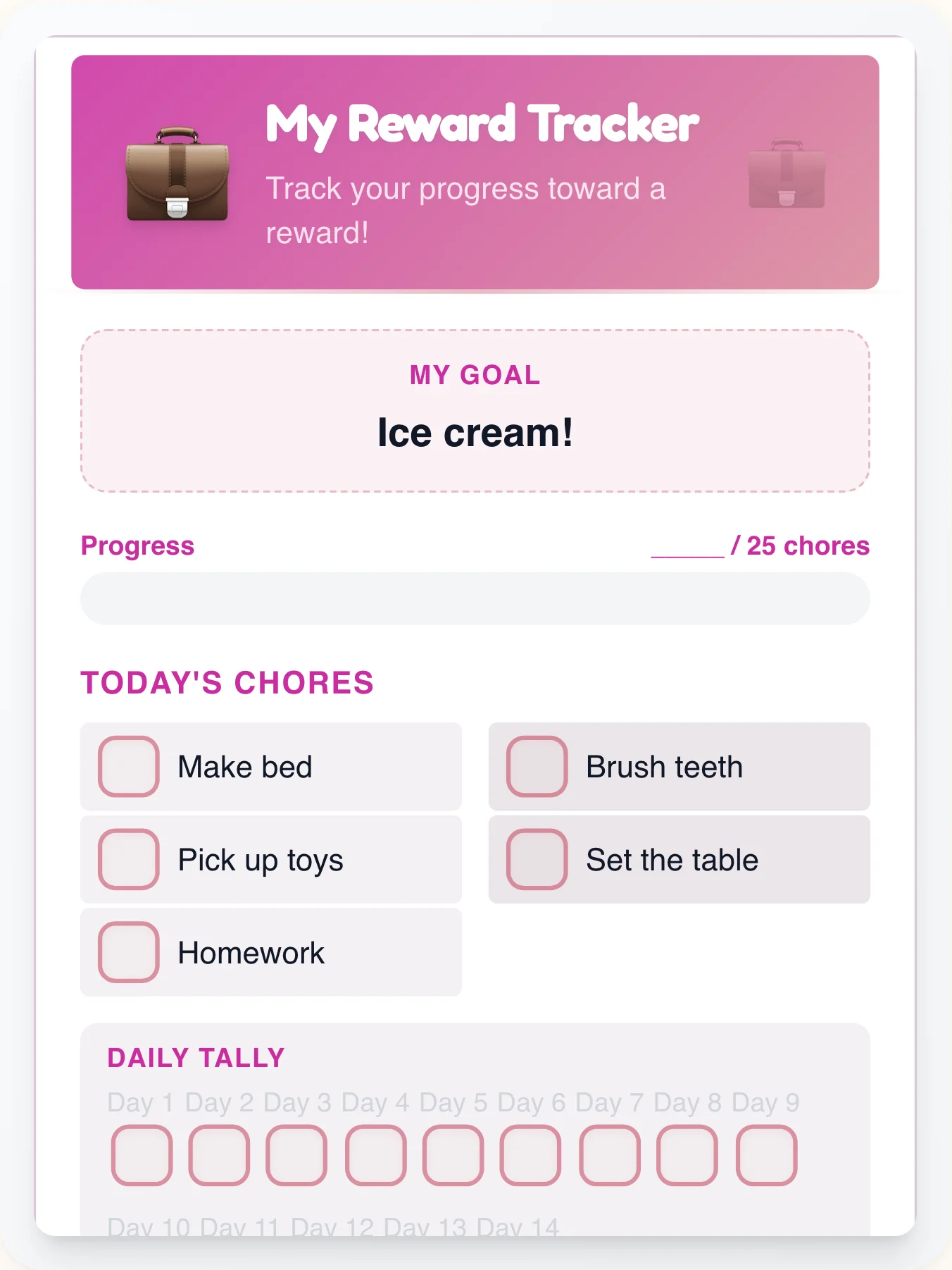 Bold Professional Points Tracker - printable professional chore chart