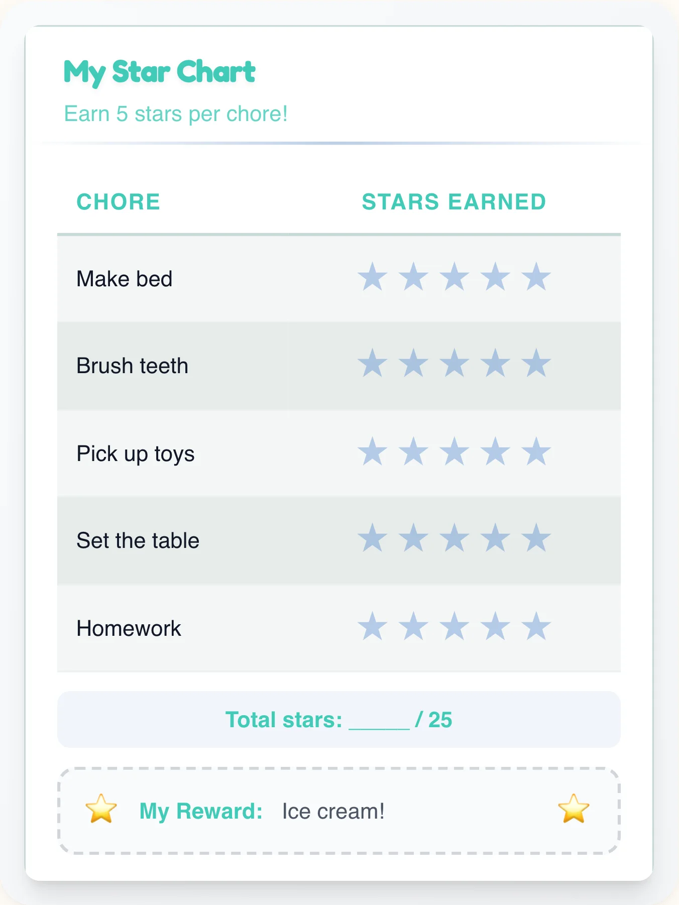 Funky Professional Star Tracker - printable professional chore chart