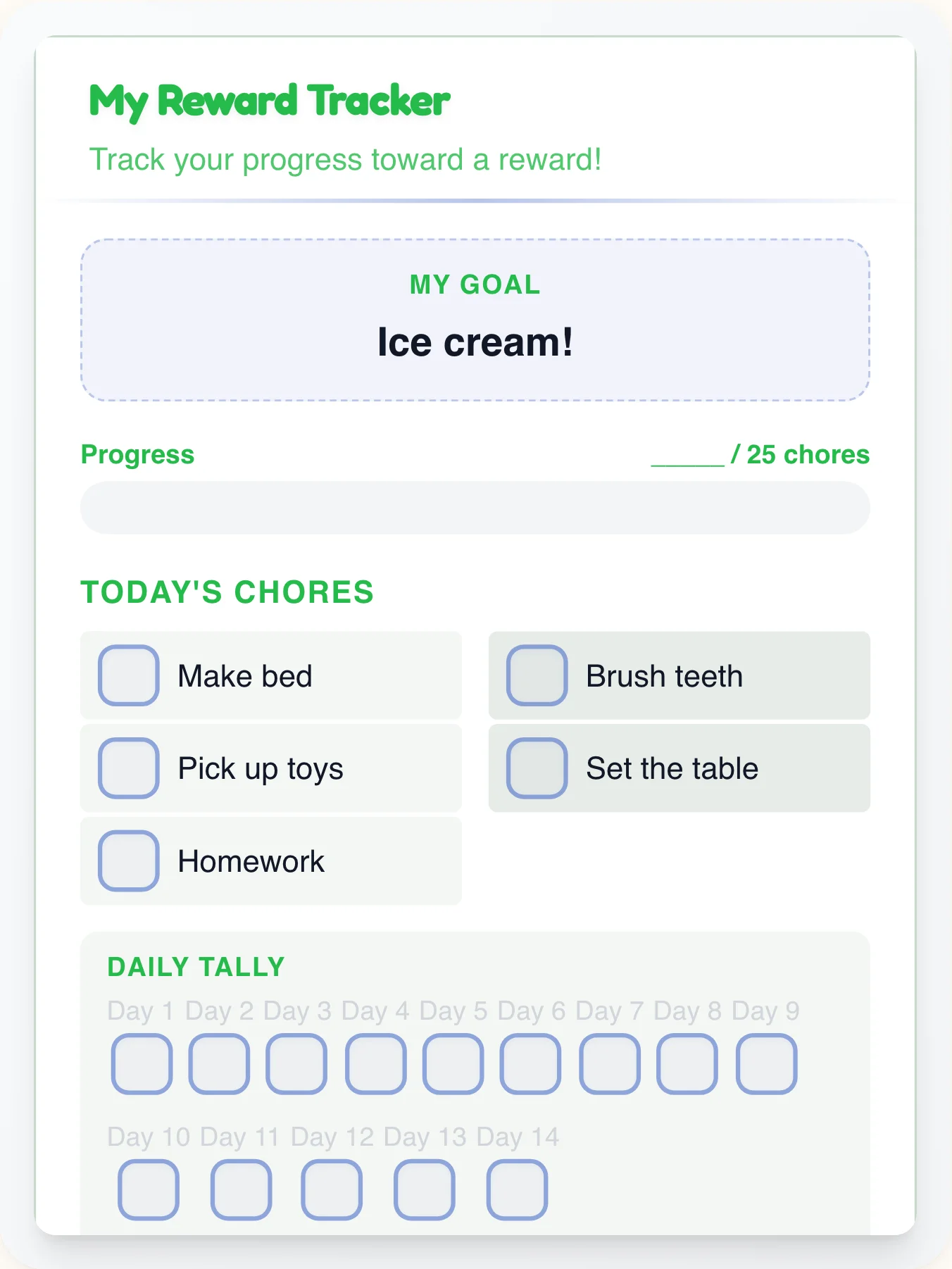 Warm Professional Goal Chart - printable professional chore chart