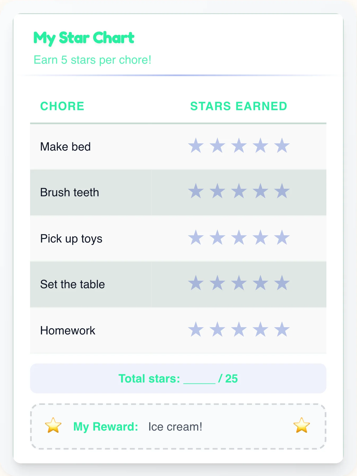 Dainty Professional Gold Stars - printable professional chore chart