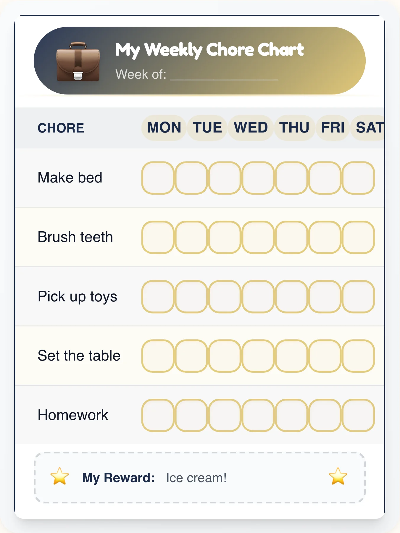 Boardroom Navy Chore Chart - printable professional chore chart