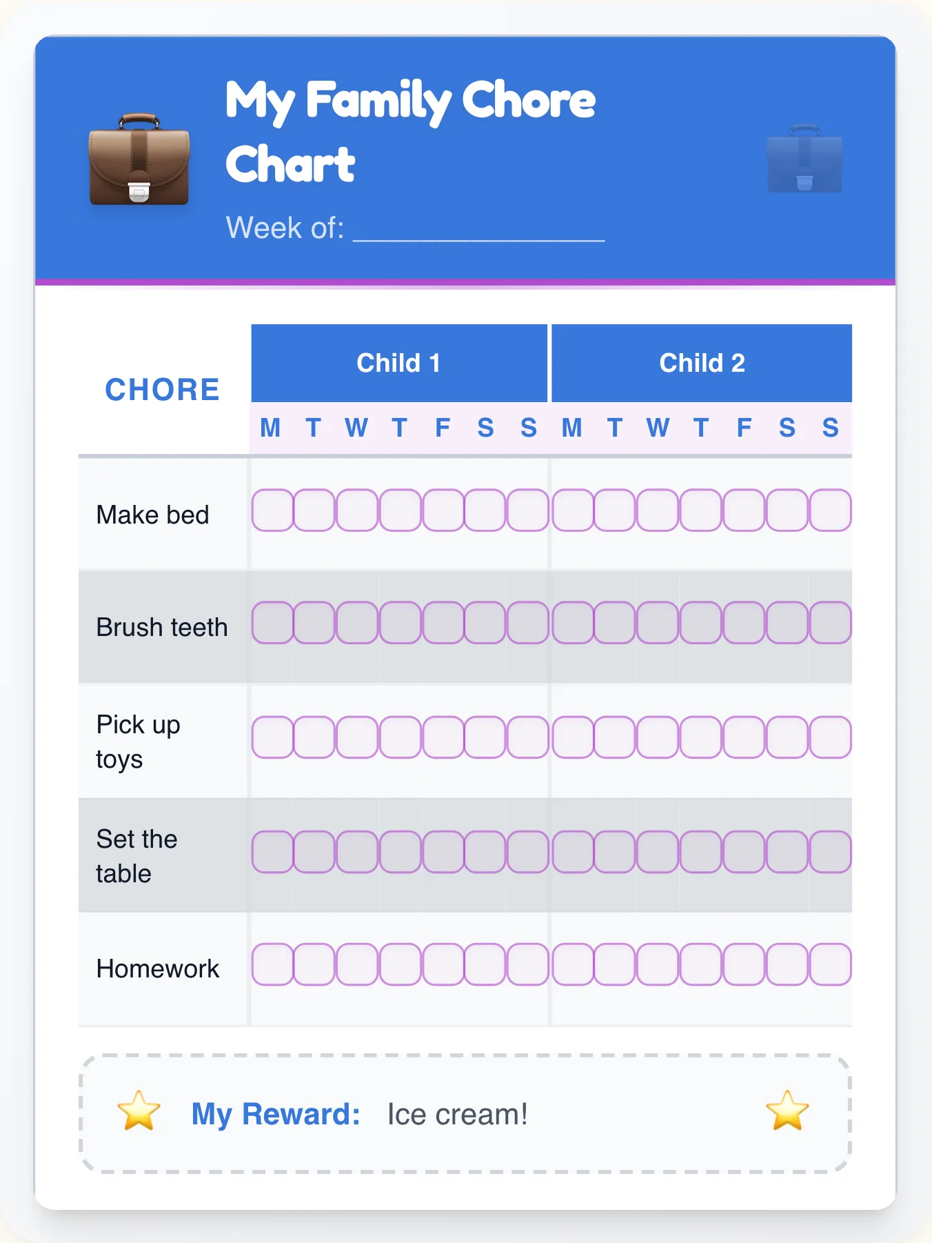 Luminous Professional Team Chart - printable professional chore chart