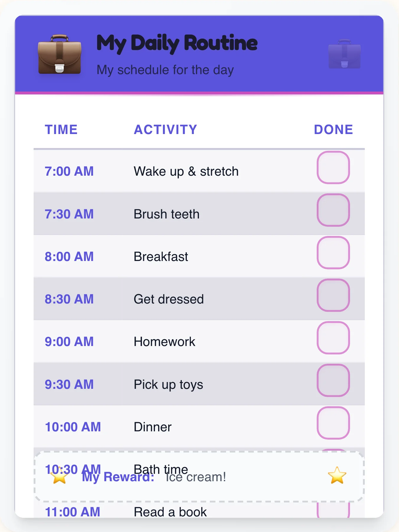 Organic Professional Time Planner - printable professional chore chart